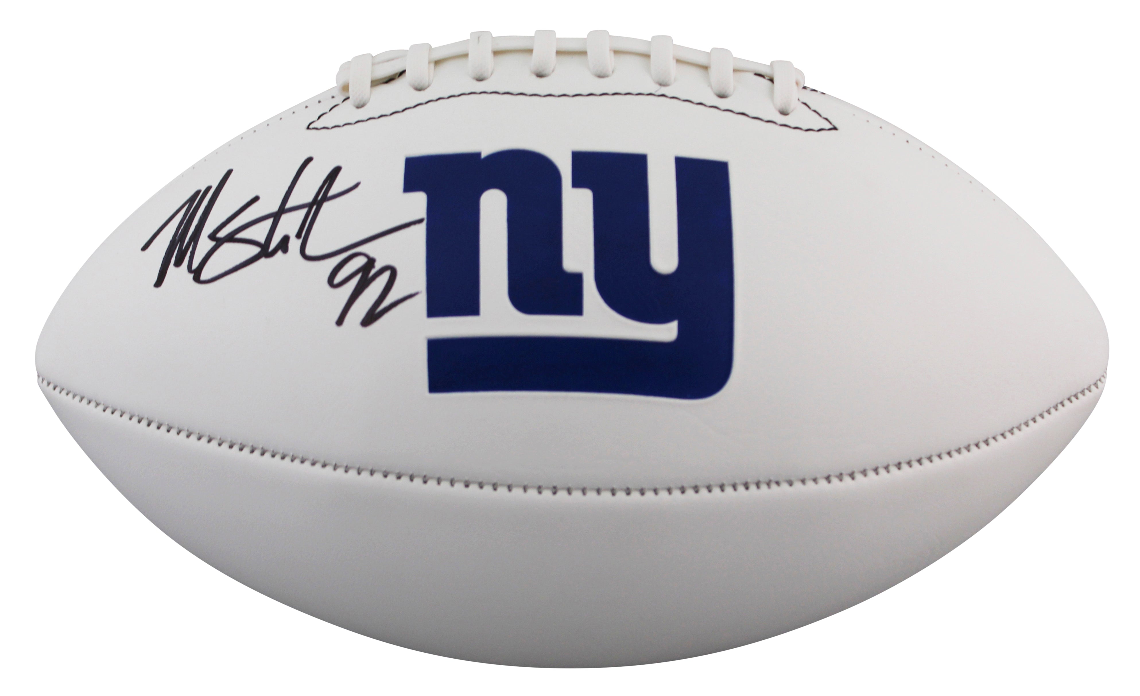 Giants Michael Strahan Signed Rawlings White Panel Logo Football BAS Witnessed