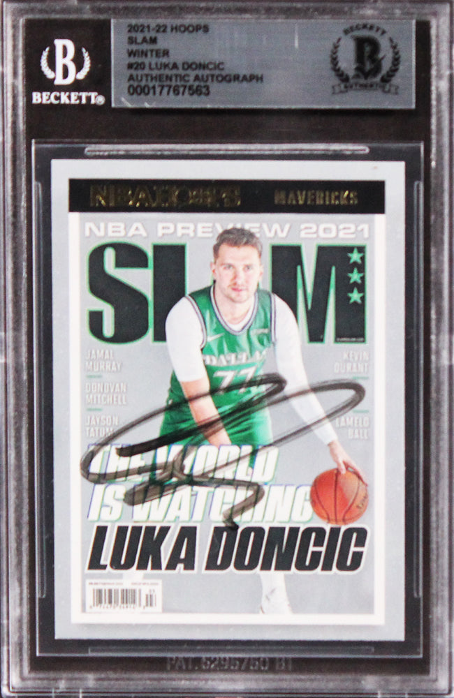 Mavericks Luka Doncic Authentic Signed 2021 Hoops Slam Winter #20 Card BAS Slab