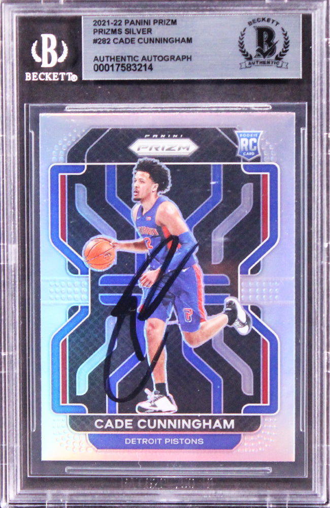 Pistons Cade Cunningham Signed 2021 Panini Prizms Silver #282 RC Card BAS Slab