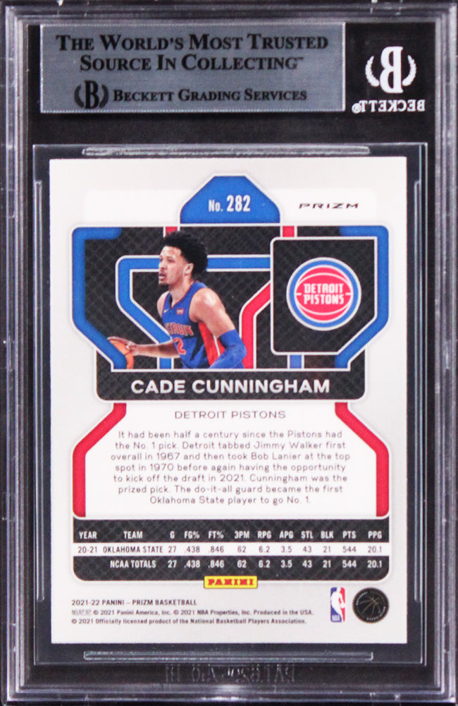 Pistons Cade Cunningham Signed 2021 Panini Prizms Silver #282 RC Card BAS Slab