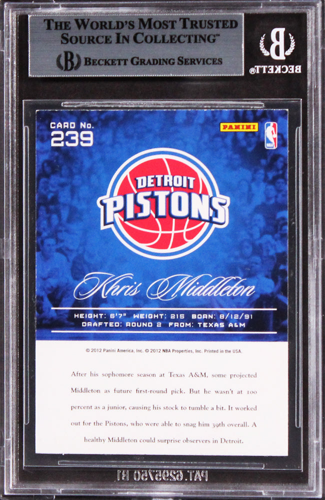 Pistons Khris Middleton Authentic Signed 2012 Prestige #239 Rookie Card BAS Slab