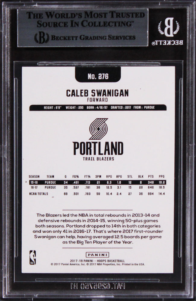 Blazers Caleb Swanigan Authentic Signed 2017 Hoops #276 Rookie Card BAS Slabbed