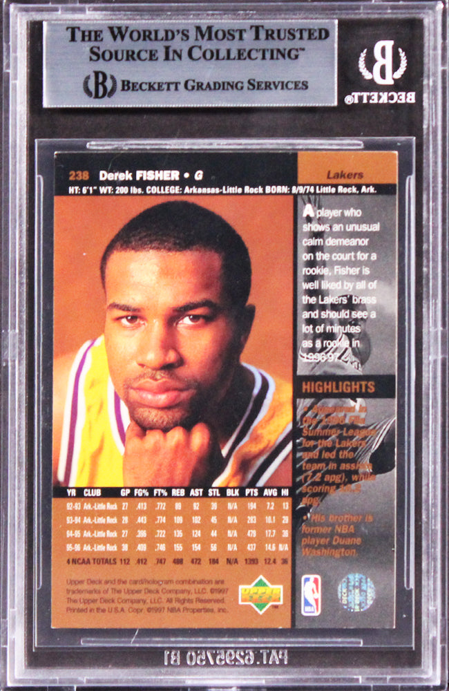 Lakers Derek Fisher Authentic Signed 1996 Upper Deck #238 Card BAS Slabbed