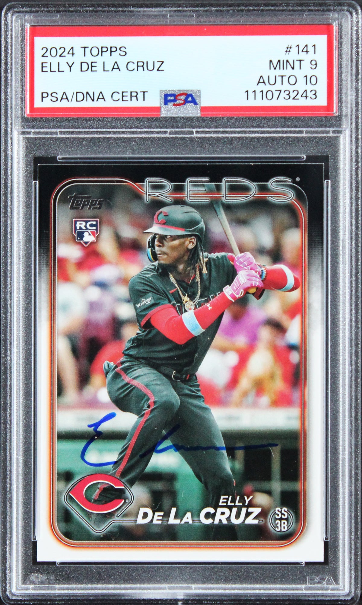 Reds Elly De La Cruz Signed 2024 Topps #141 RC Card Mint 9! Auto 10 PSA/DNA Slab