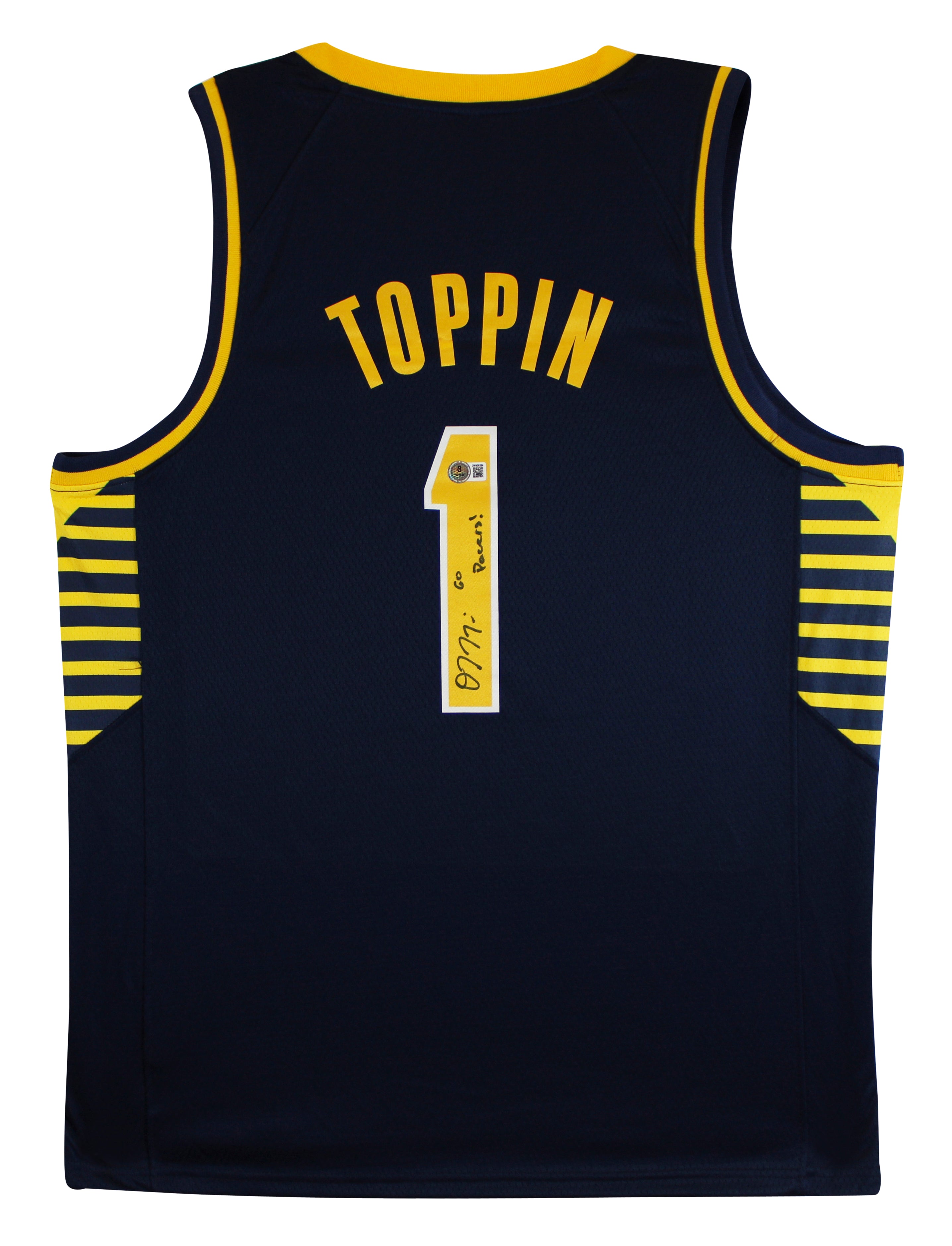 Obi Toppin "Go Pacers!" Authentic Signed Navy Pro Style Jersey BAS Witnessed