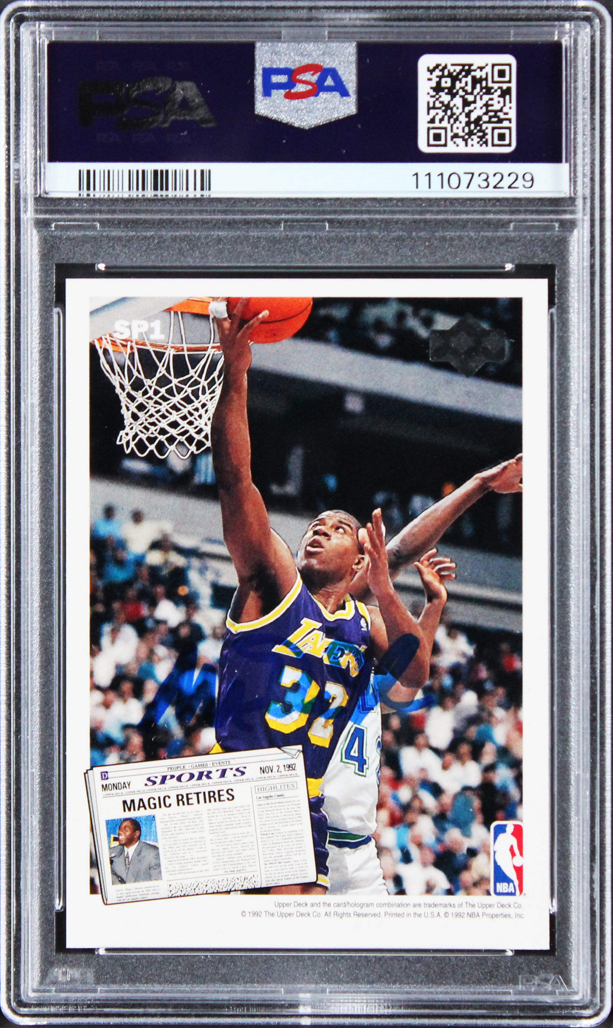 Larry Bird & Magic Johnson Signed 1992 Upper Deck #SP1 Card 9! Auto 10! PSA Slab