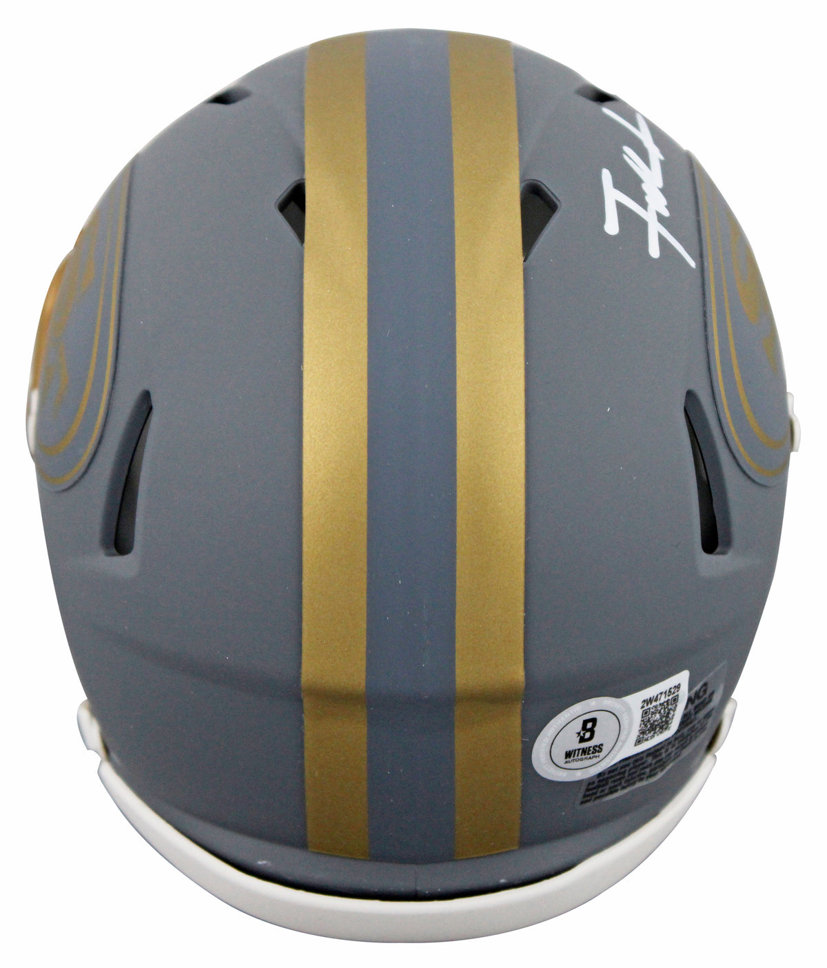 49ers Frank Gore Signed Slate Speed Mini Helmet W/ Case w/ White Sig BAS Witness