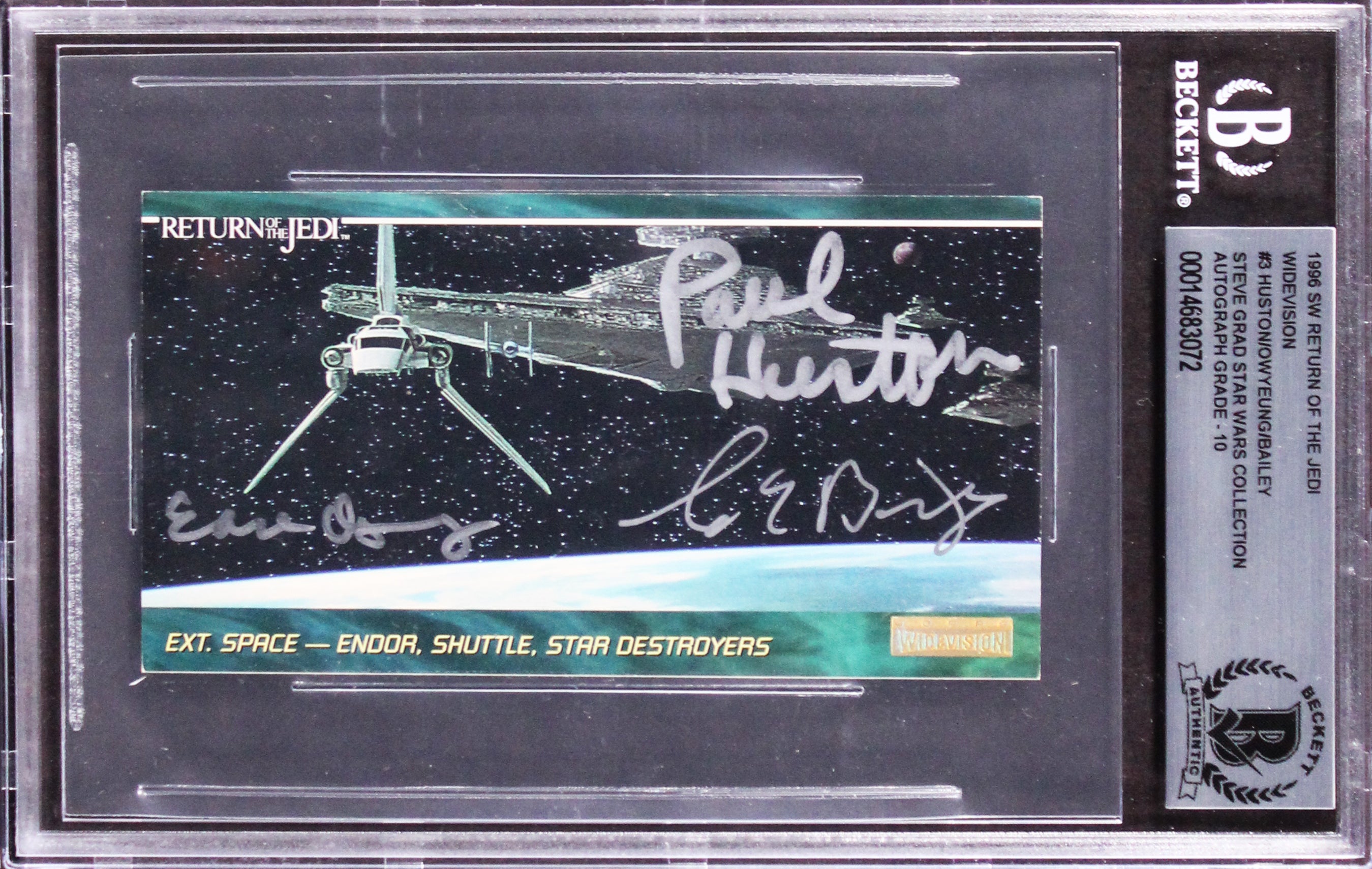 Star Wars (3) Huston, Bailey +1 Signed 1996 ROTJ WV #3 Card Auto 10! BAS Slab