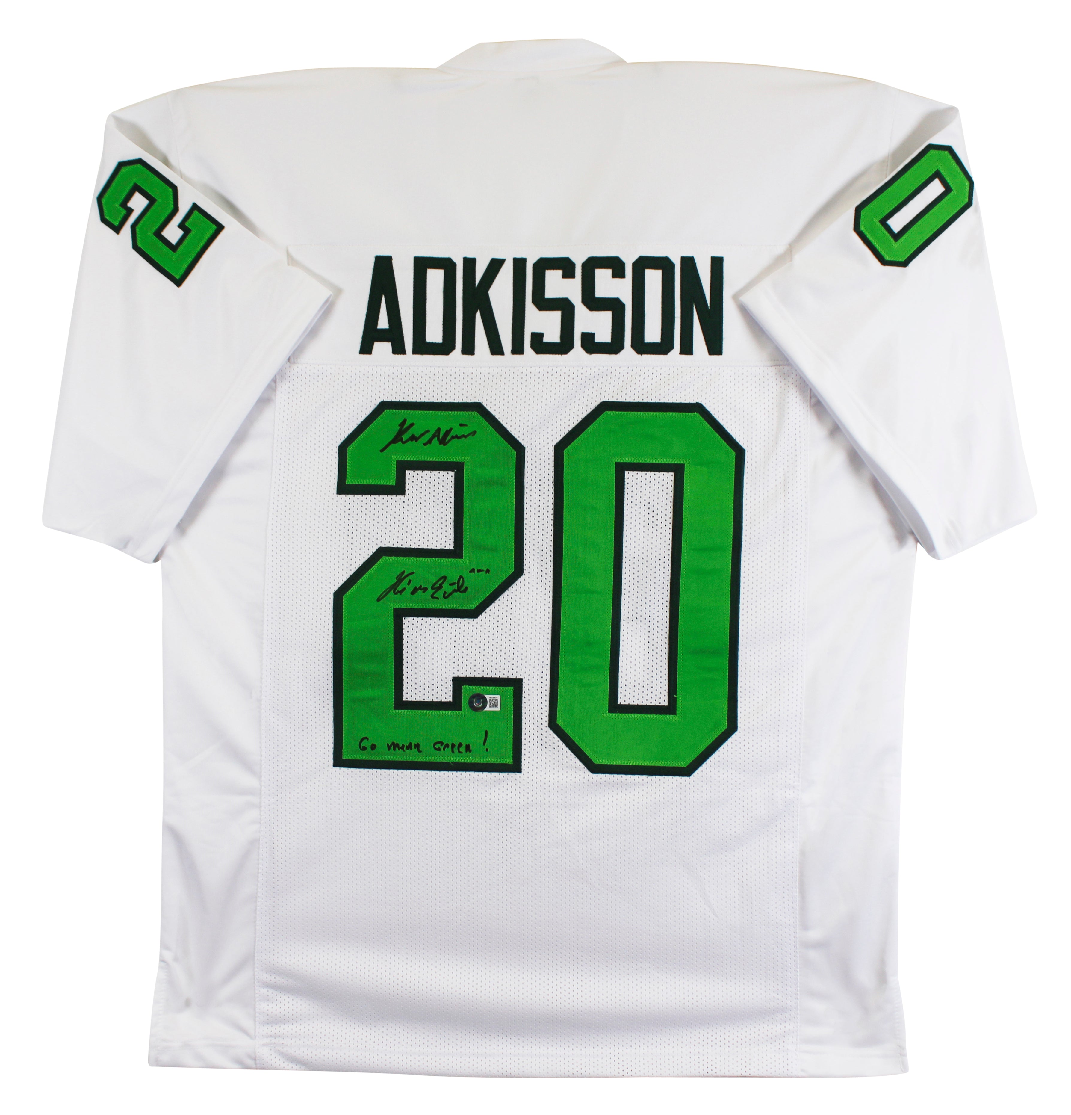 North Texas Kevin Adkisson "2x Inscribed" Signed White Pro Style Jersey BAS Wit