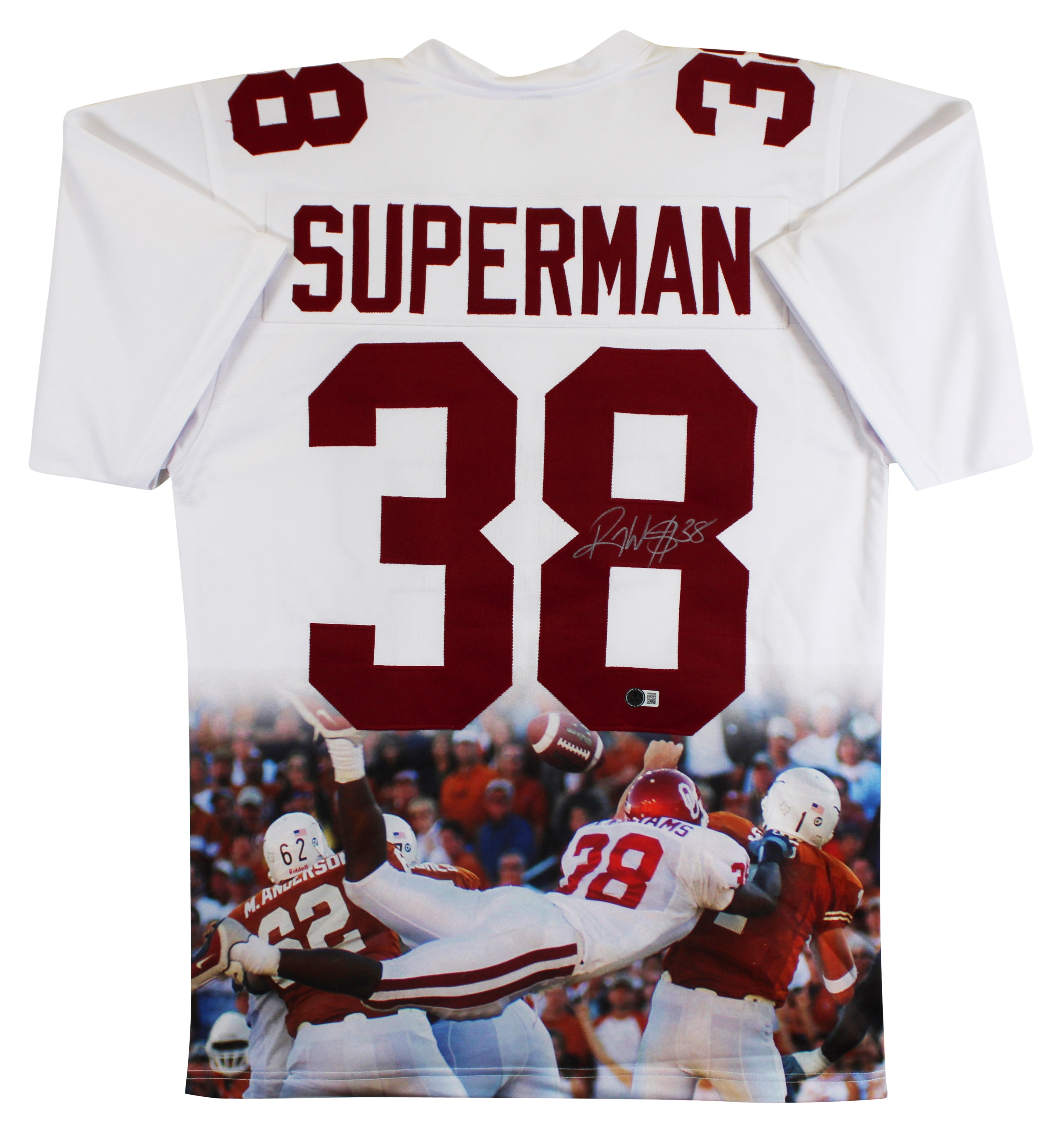 Oklahoma Roy Williams Signed White Superman Pro Style Jersey BAS Witnessed