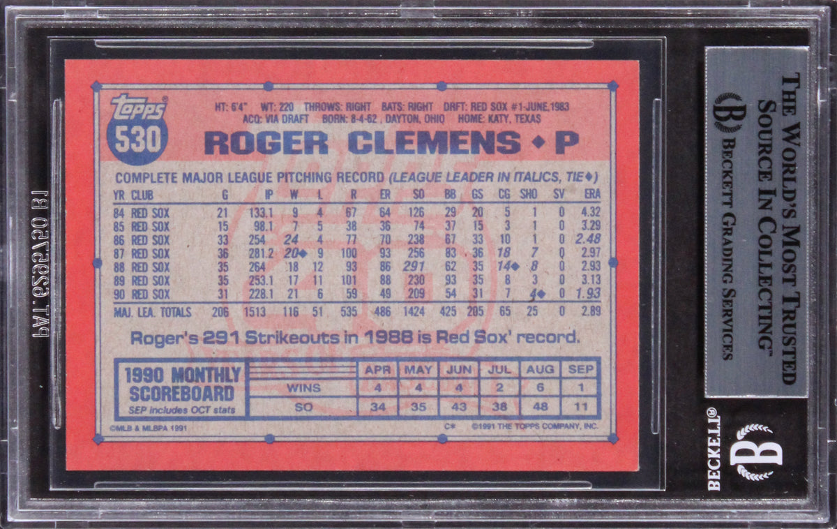 Red Sox Roger Clemens Authentic Signed 1991 Topps #530 Card BAS Slabbed