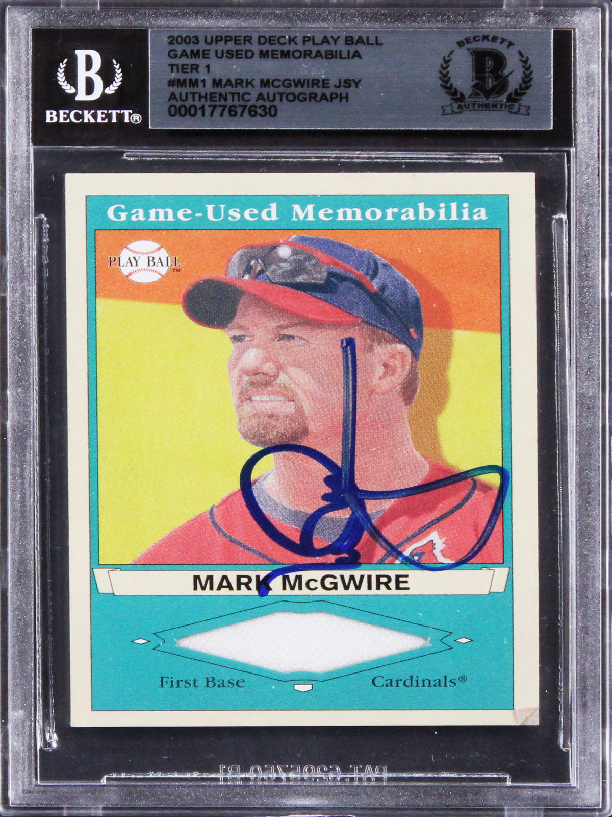 Cardinals Mark McGwire Signed 2003 UD Play Ball Game Used #MM1 Card BAS Slabbed