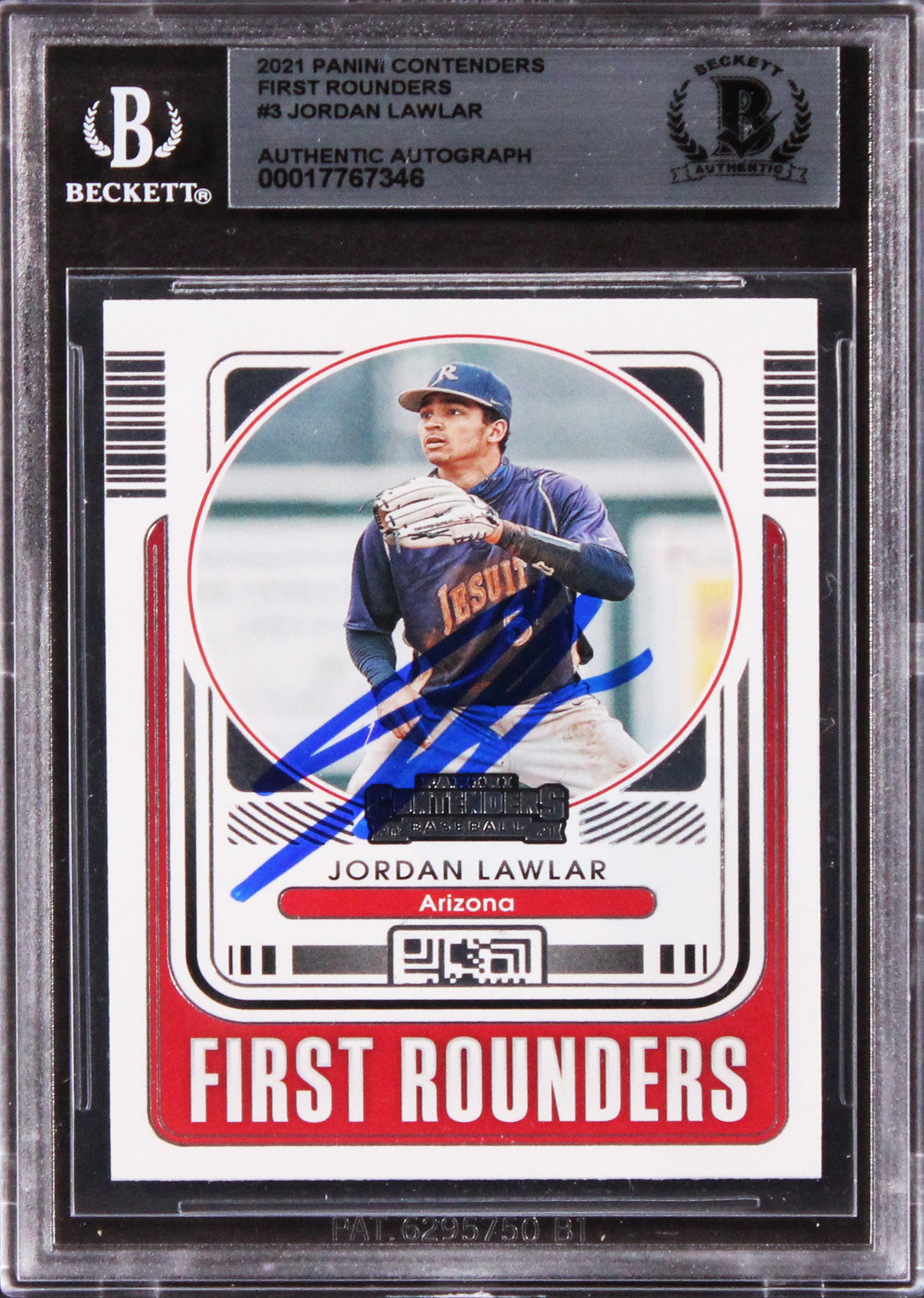 D-Backs Jordan Lawlar Signed 2021 Panini Contenders FR #3 Rookie Card BAS Slab
