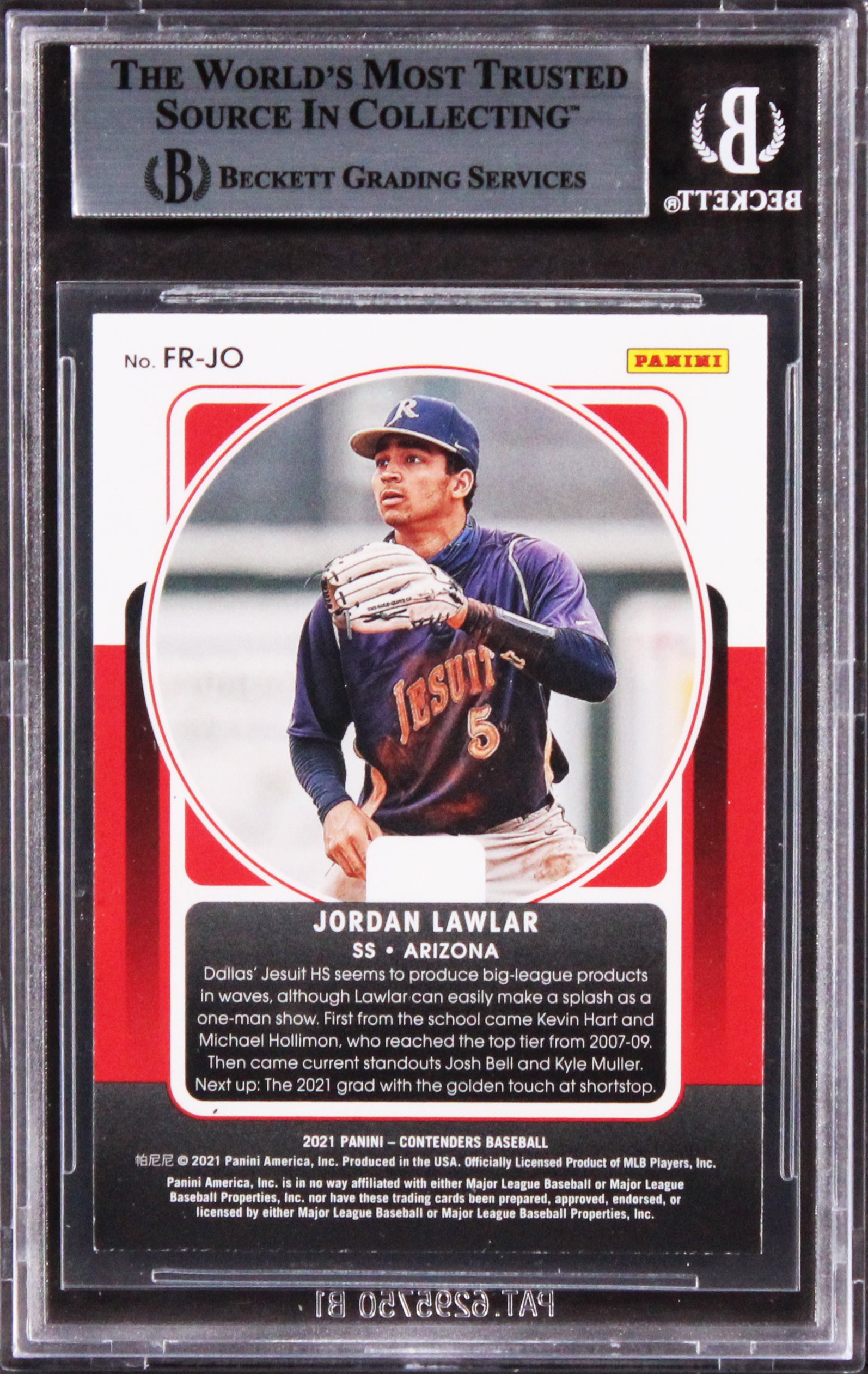 D-Backs Jordan Lawlar Signed 2021 Panini Contenders FR #3 Rookie Card BAS Slab