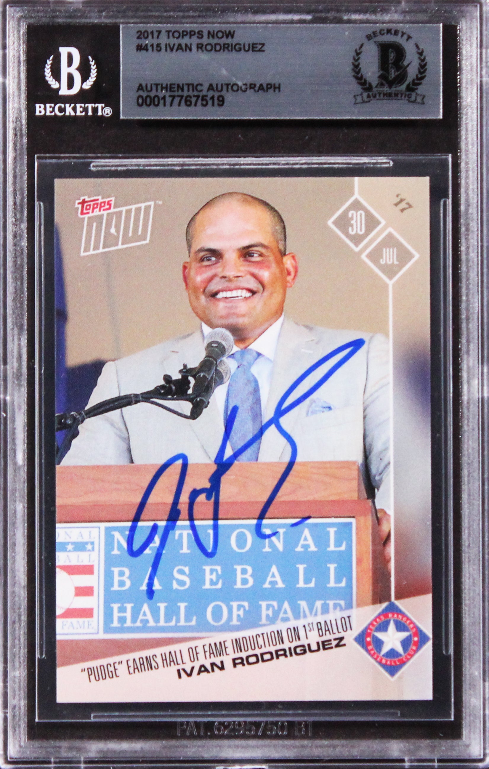 Rangers Ivan Rodriguez Authentic Signed 2017 Topps Now #415 Card BAS Slabbed