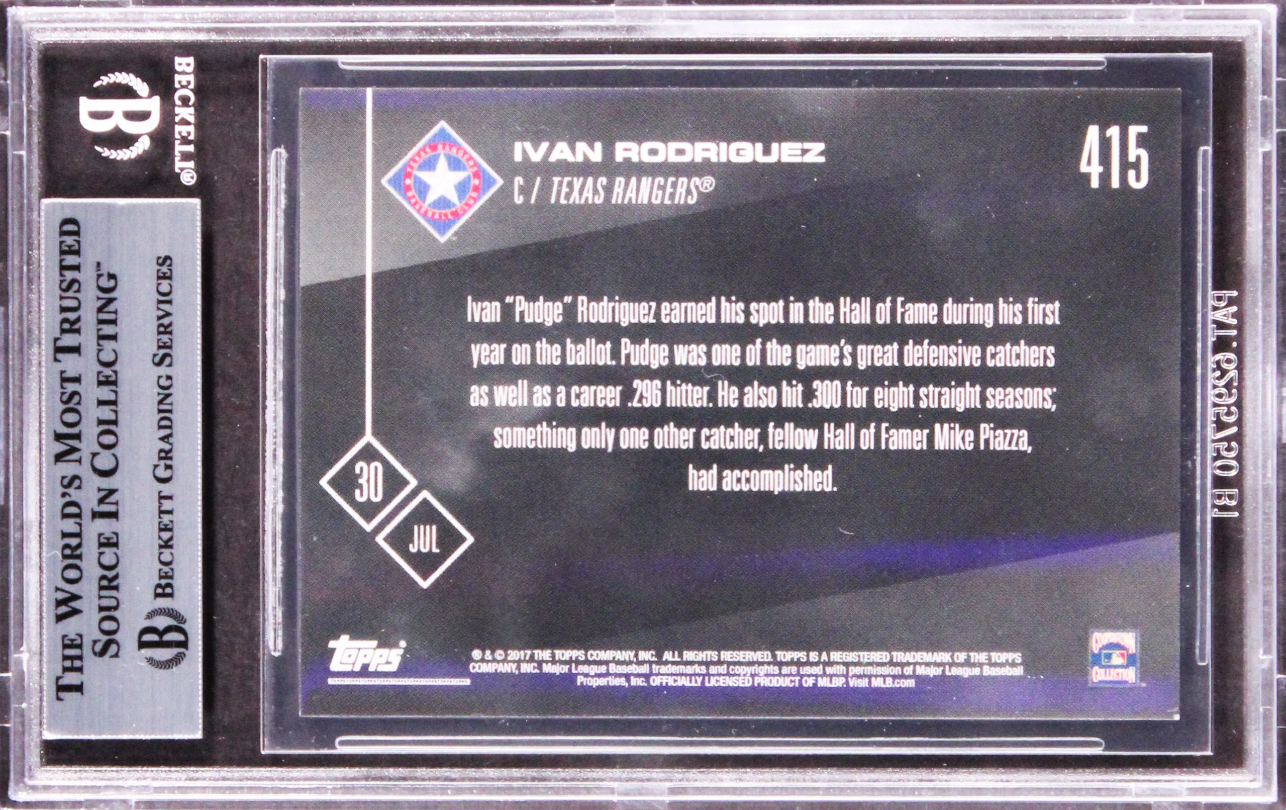 Rangers Ivan Rodriguez Authentic Signed 2017 Topps Now #415 Card BAS Slabbed