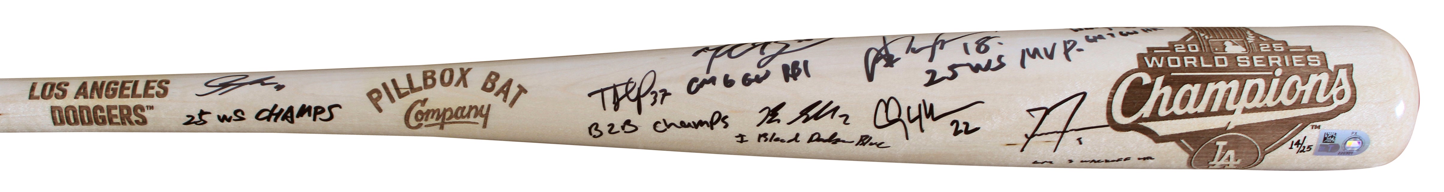 2025 Dodgers (8) Sasaki, Yamamoto, Freeman, Betts +4 Signed WS Bat LE FAN & MLB
