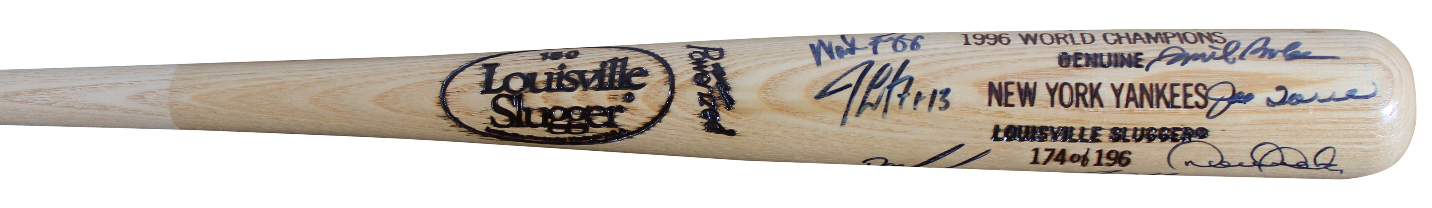 1996 Yankees (15) Jeter, Rivera, Torre +12 Signed WS Champs Baseball Bat LE JSA