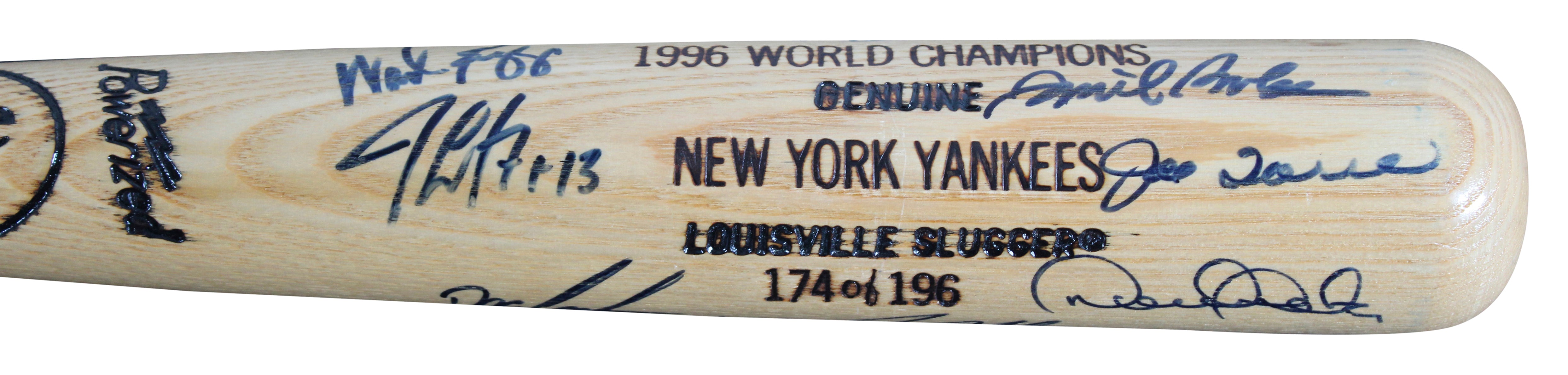 1996 Yankees (15) Jeter, Rivera, Torre +12 Signed WS Champs Baseball Bat LE JSA