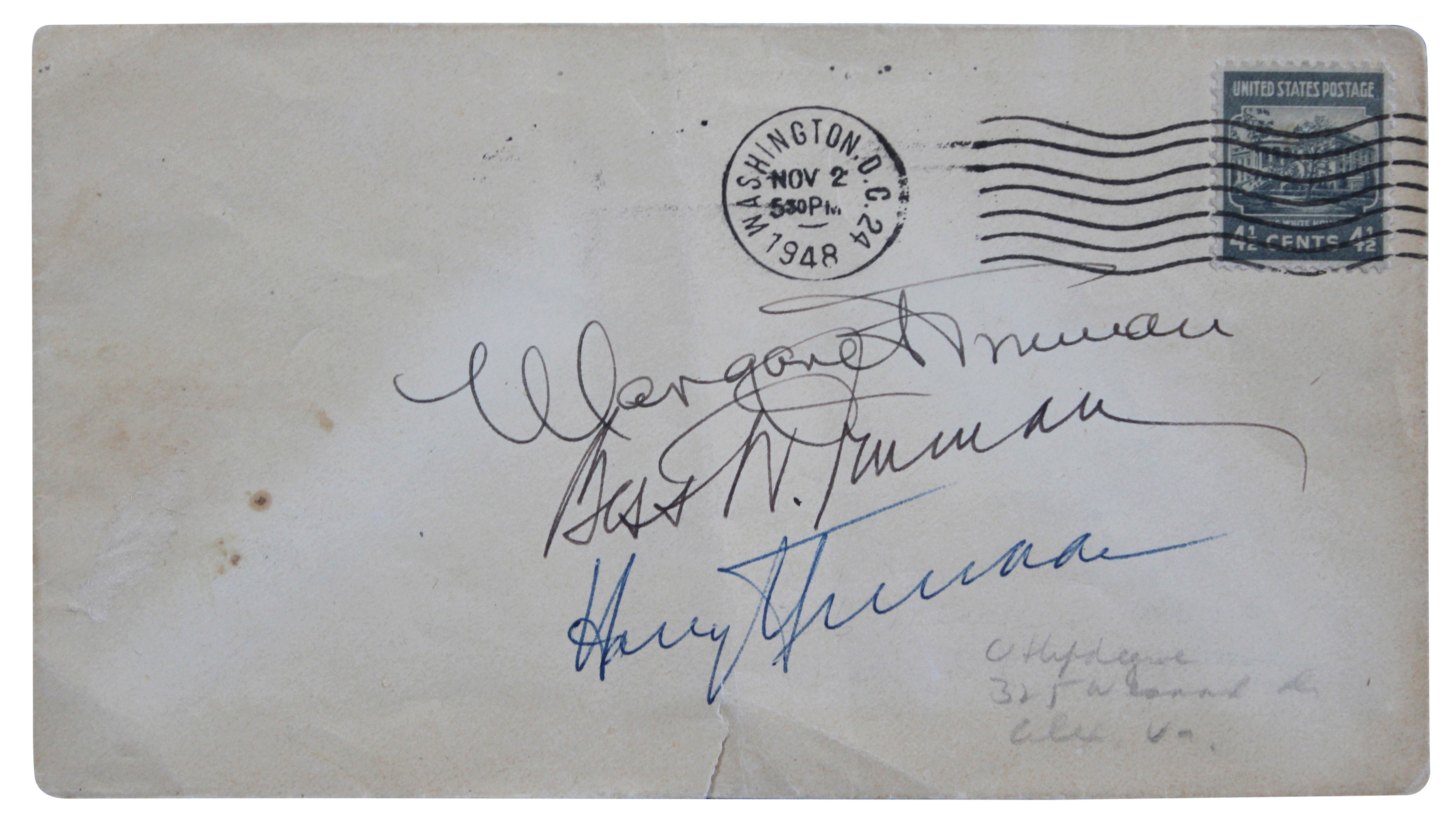 Harry, Margaret & Bess Truman Signed 3.65x6.5 Cachet Postmarked Nov 2, 1948 JSA