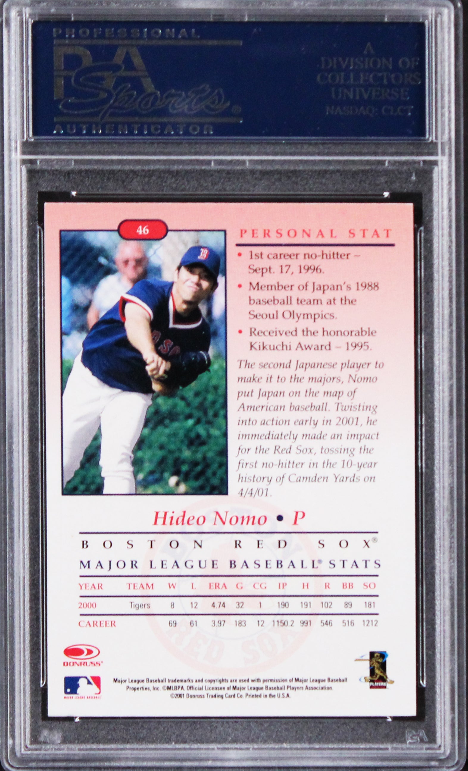 Red Sox Hideo Nomo Authentic Signed 2001 Studio #46 Card PSA/DNA Slabbed
