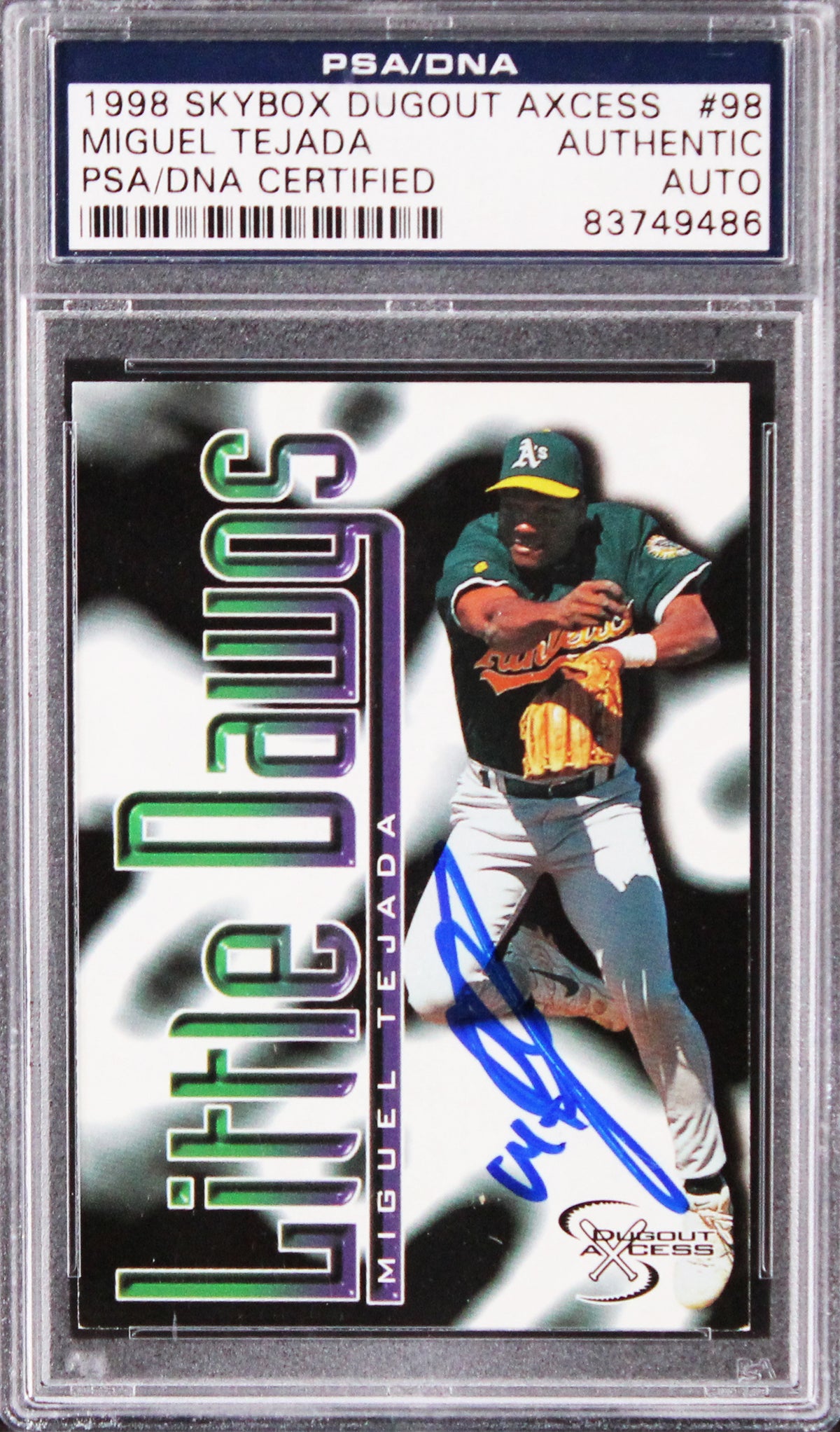 Athletics Miguel Tejada Signed 1998 Skybox Dugout Axcess #98 Card PSA/DNA Slab
