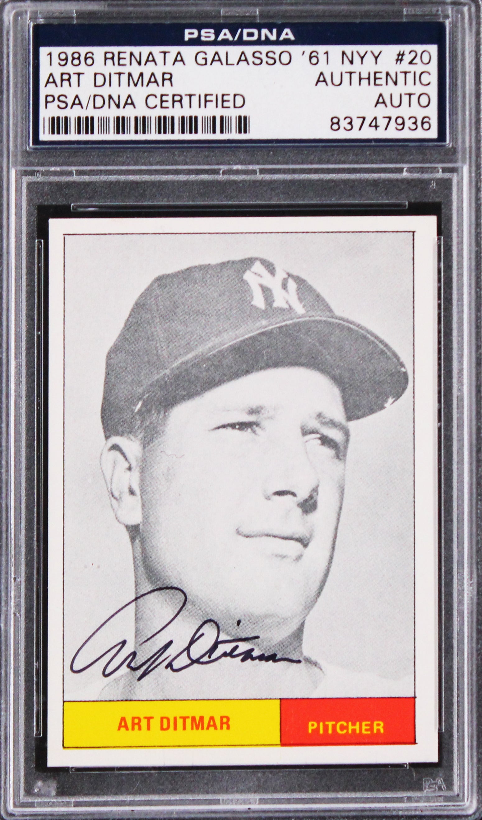 Yankees Art Ditmar Signed 1986 Renata Galasso '61 NYY #20 Card PSA/DNA Slabbed