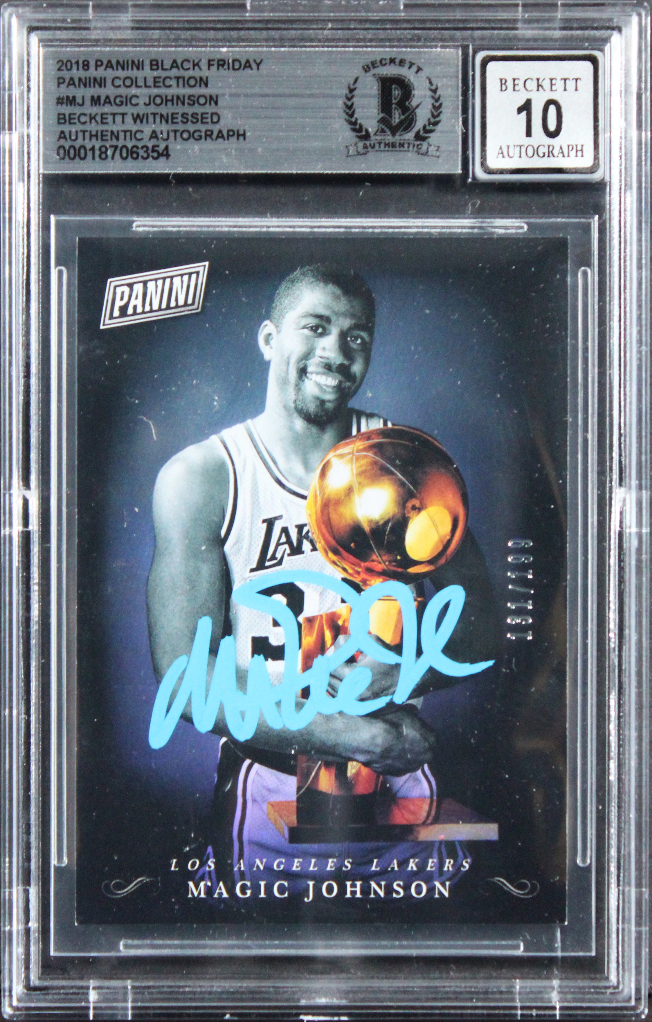 Magic Johnson Signed 2018 Panini Black Fri PC #MJ 131/199 Card Auto 10! BAS Slab