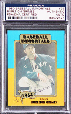 Dodgers Burleigh Grimes Signed 1980 Baseball Immortals #97 Card PSA/DNA Slabbed