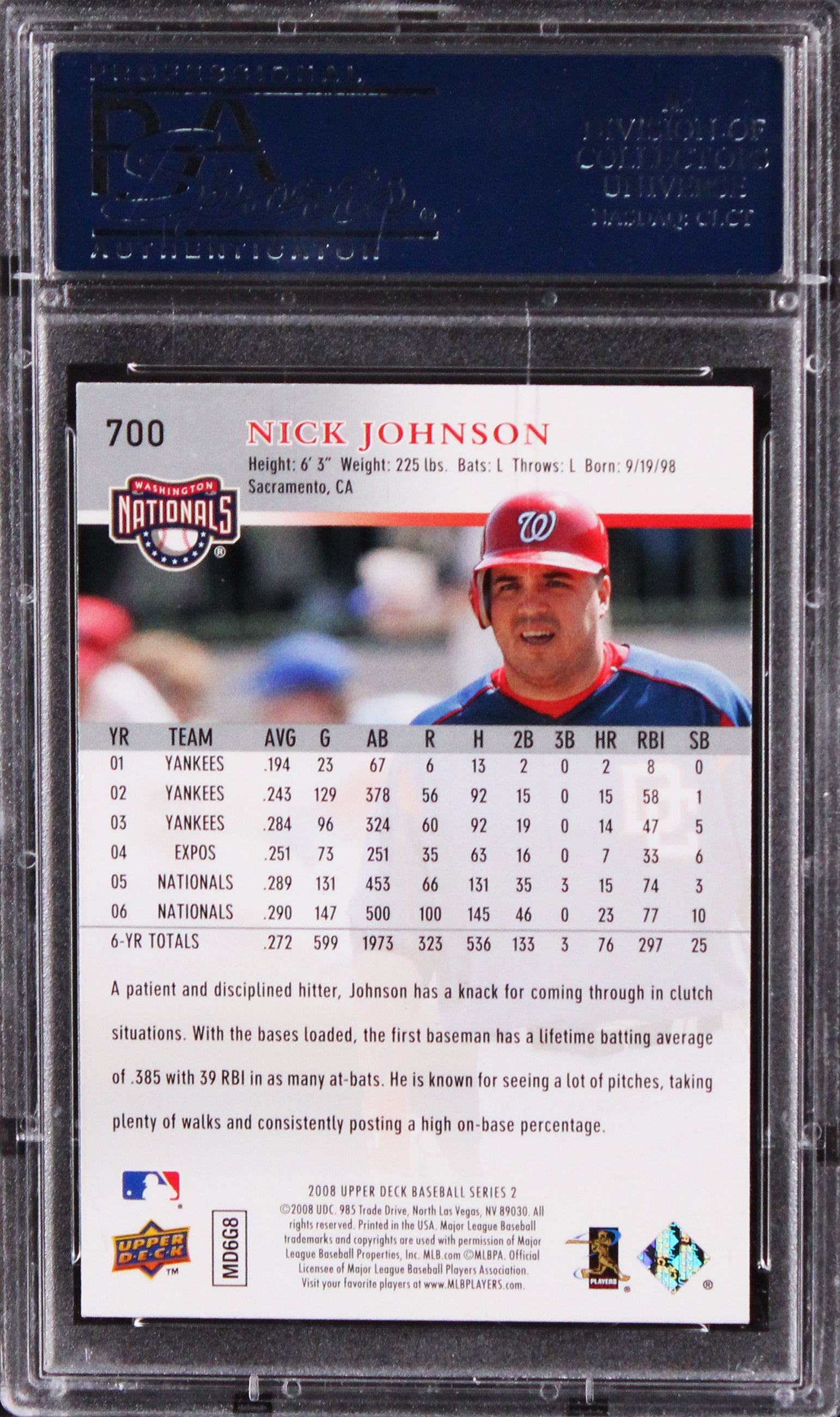 Nationals Nick Johnson Authentic Signed 2008 Upper Deck #700 Card PSA/DNA Slab