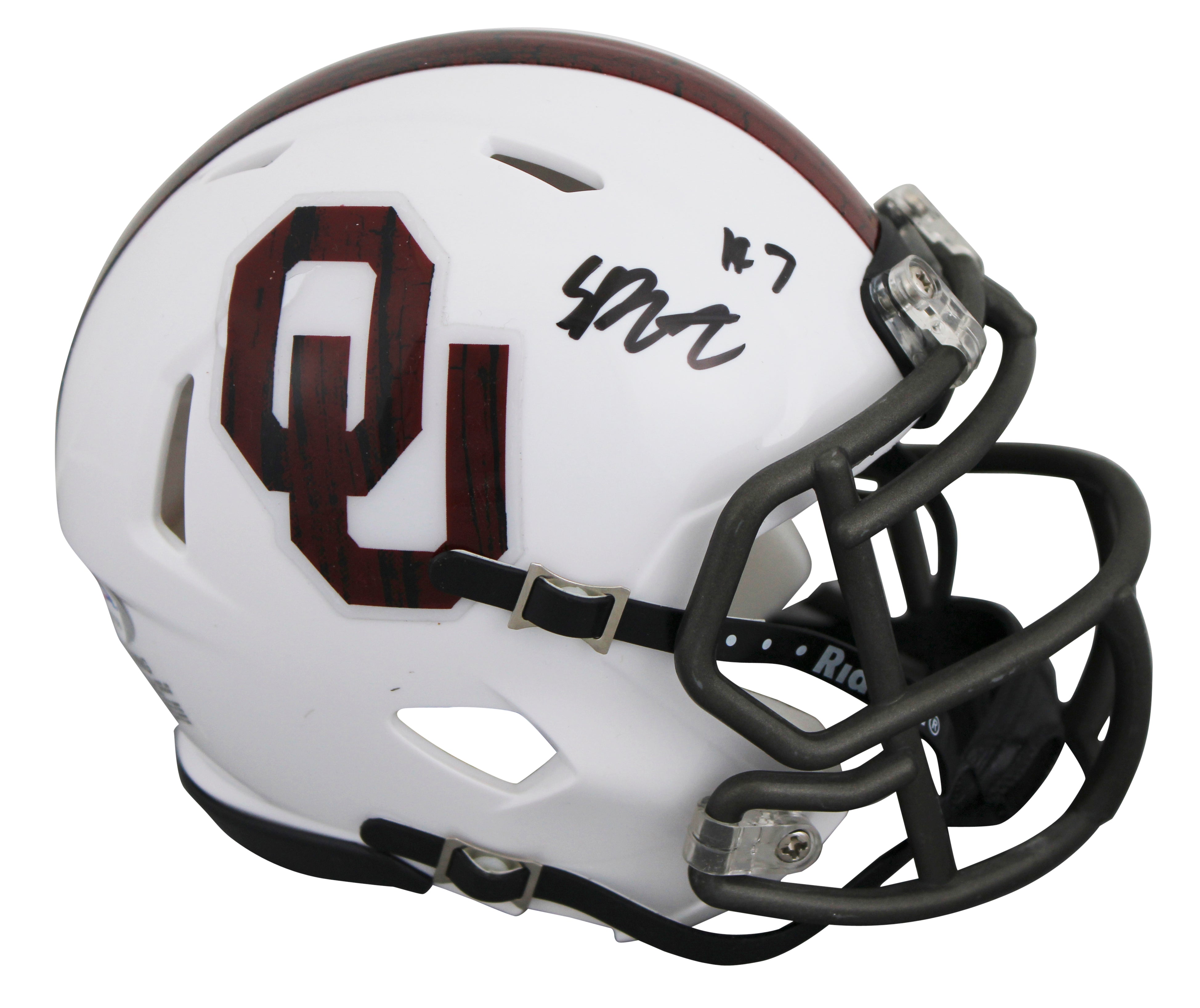 Oklahoma Spencer Rattler Signed White BTW Speed Mini Helmet PSA/DNA #RG48158