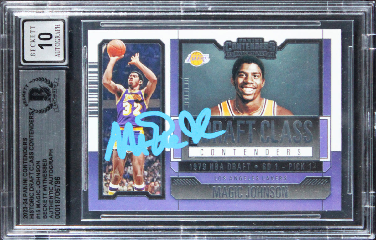 Magic Johnson Signed 2023 Panini Contenders HDC #15 Card Auto GM 10! BAS Slabbed