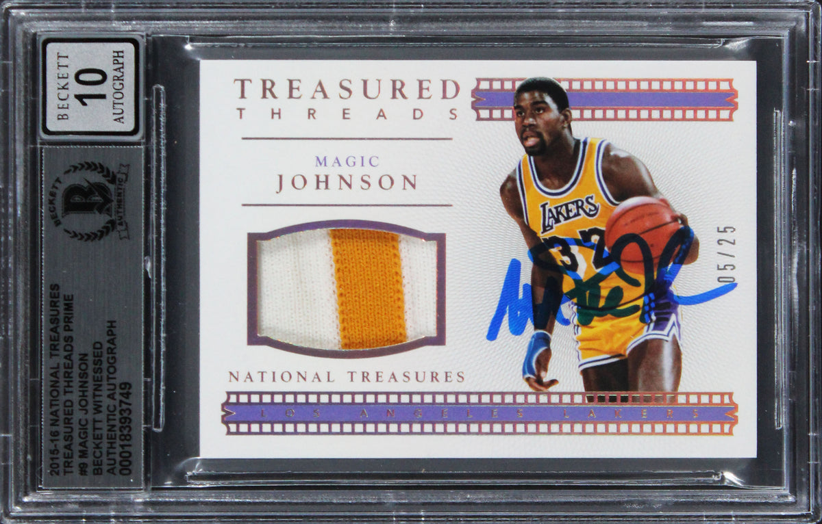 Magic Johnson Signed 2015 National Treasures TTP #9 #05/25 Card Auto 10 BAS Slab