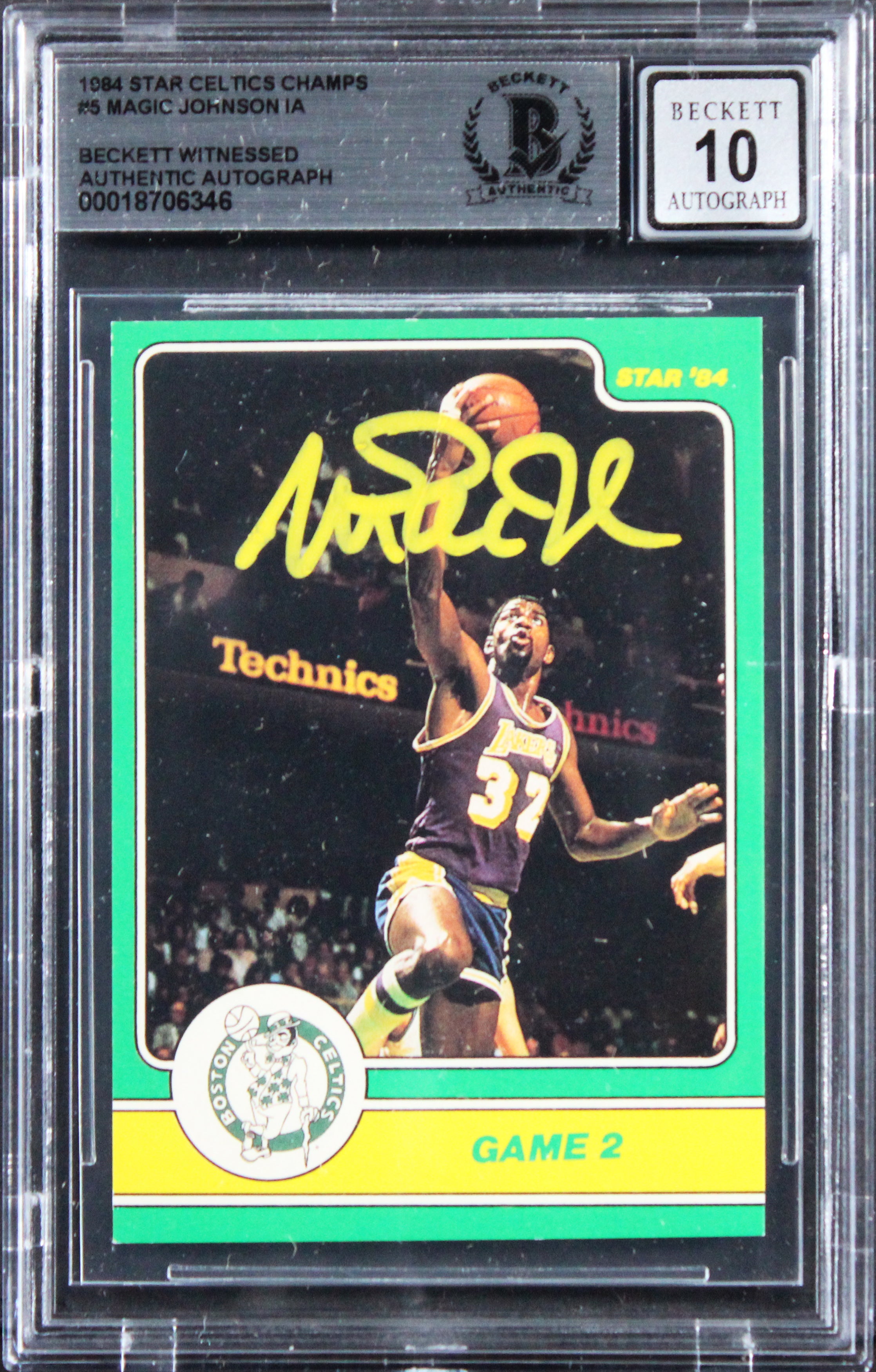 Lakers Magic Johnson Signed 1984 Star Celtics Champs #5 Card Auto 10! BAS Slab