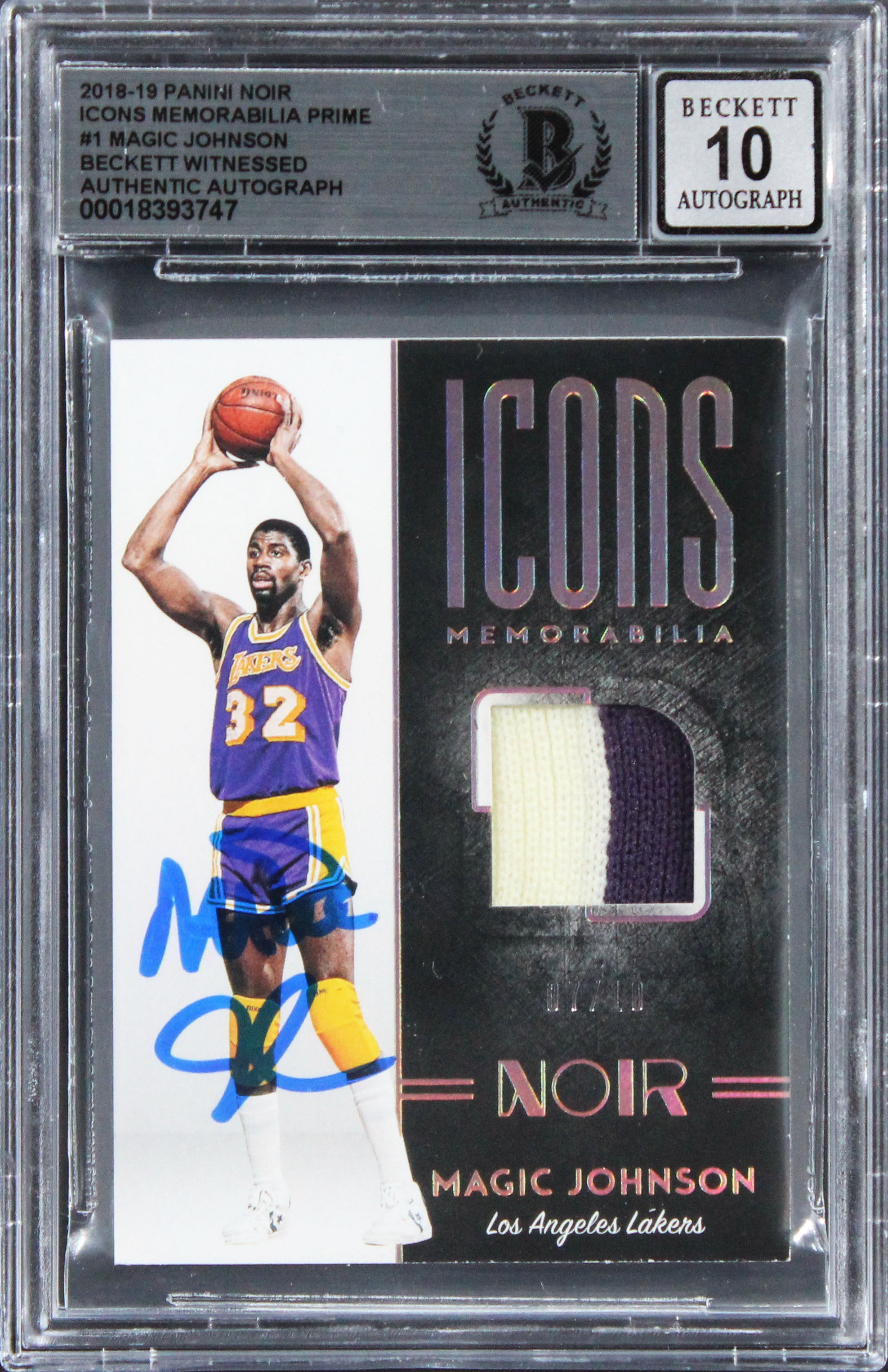 Magic Johnson Signed 2018 Panini Noir IM Prime #1 #07/10 Card Auto 10! BAS Slab