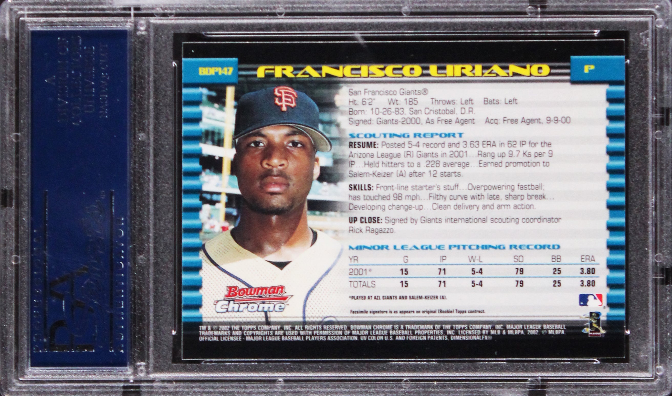 Giants Francisco Liriano Signed 2002 Bowman Chrome #147 Rookie Card PSA/DNA Slab