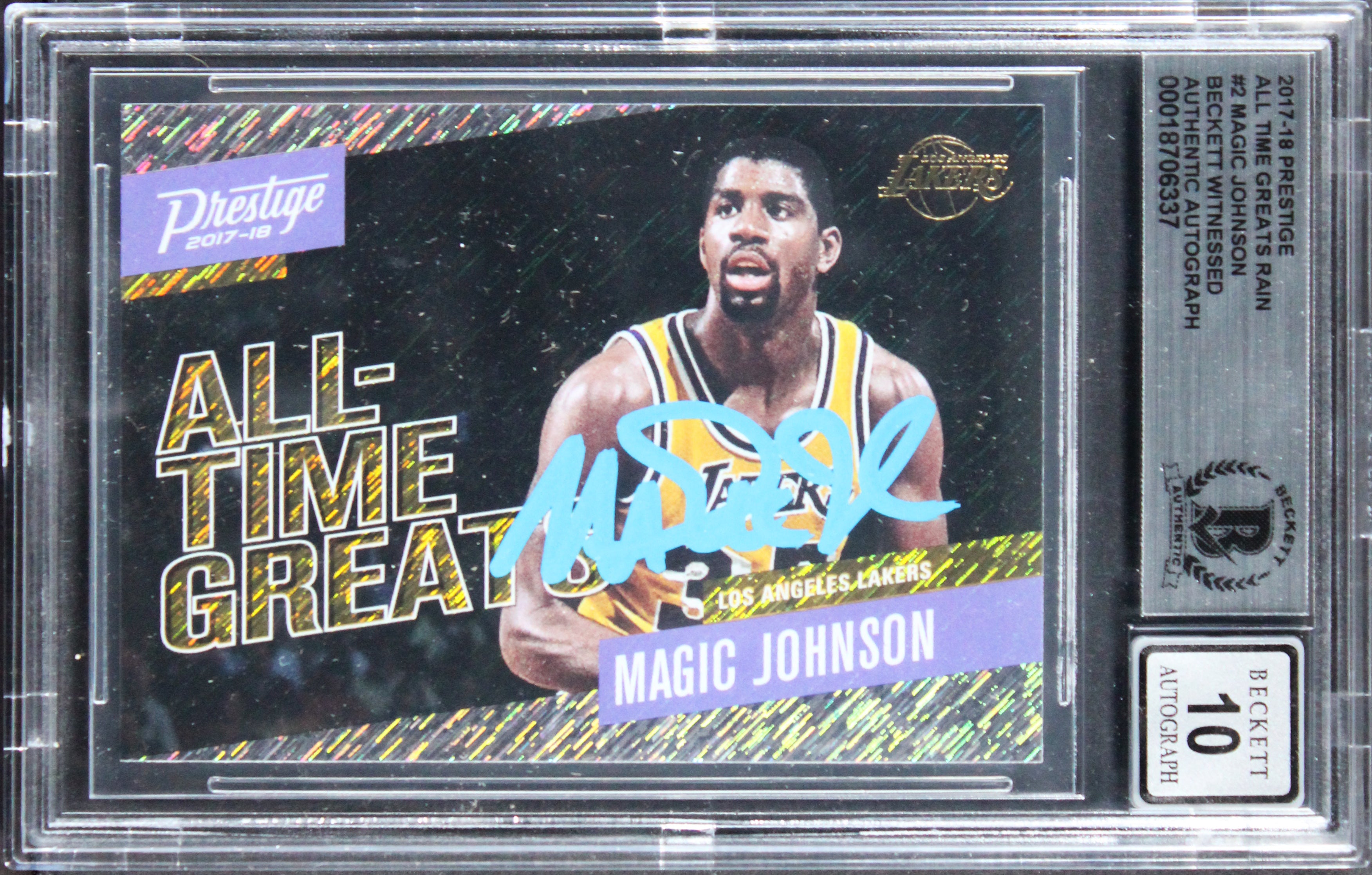 Lakers Magic Johnson Signed 2017 Prestige ATG Rain #2 Card Auto 10! BAS Slabbed