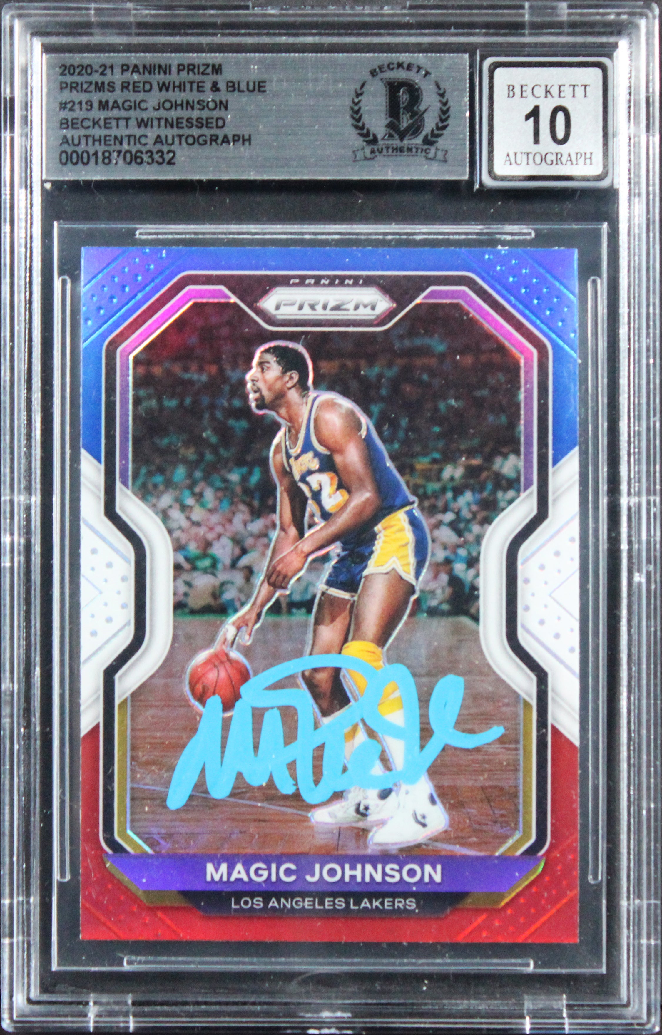 Lakers Magic Johnson Signed 2020 Panini Prizm RW&B #219 Card Auto 10! BAS Slab