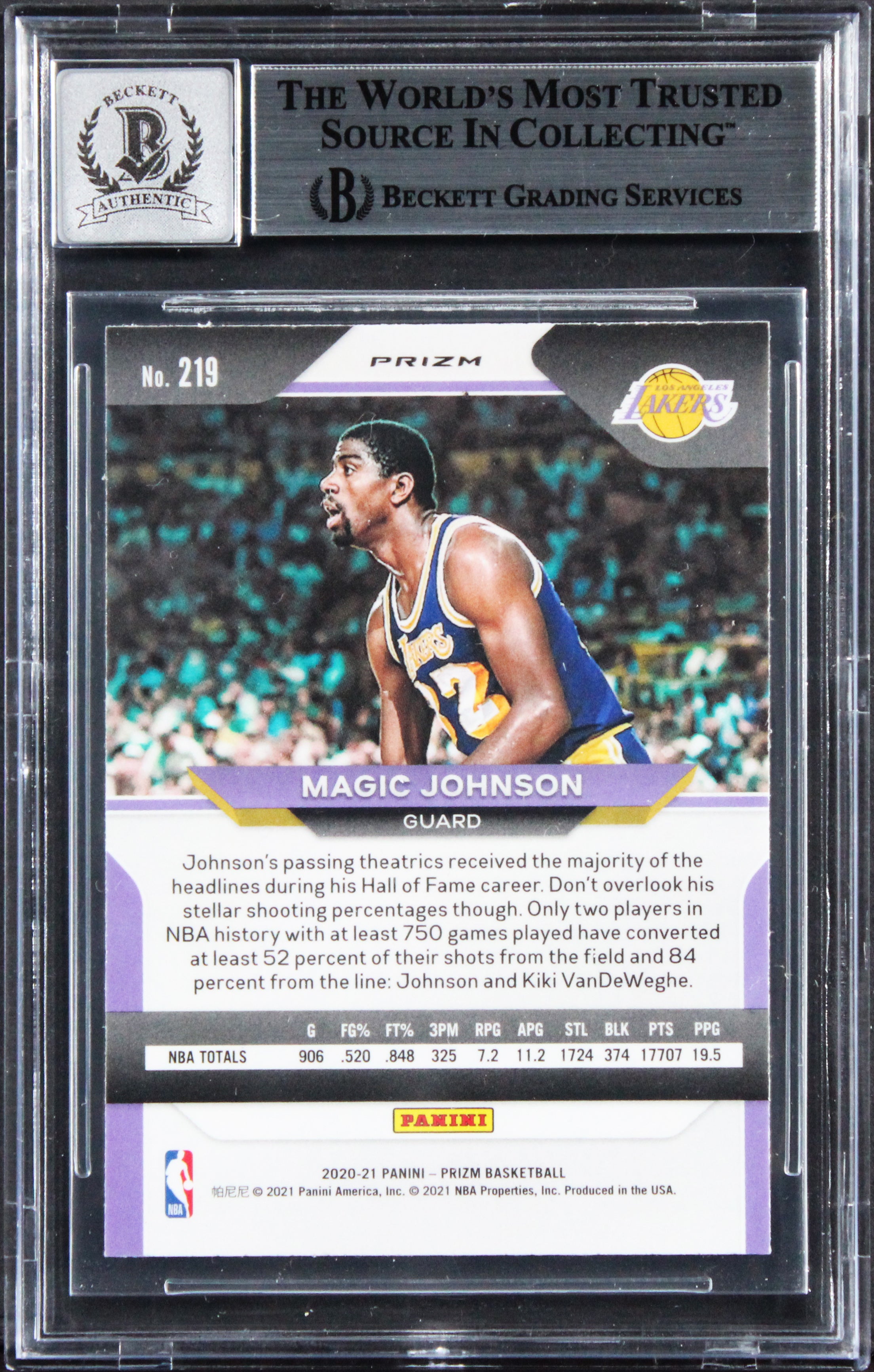 Lakers Magic Johnson Signed 2020 Panini Prizm RW&B #219 Card Auto 10! BAS Slab