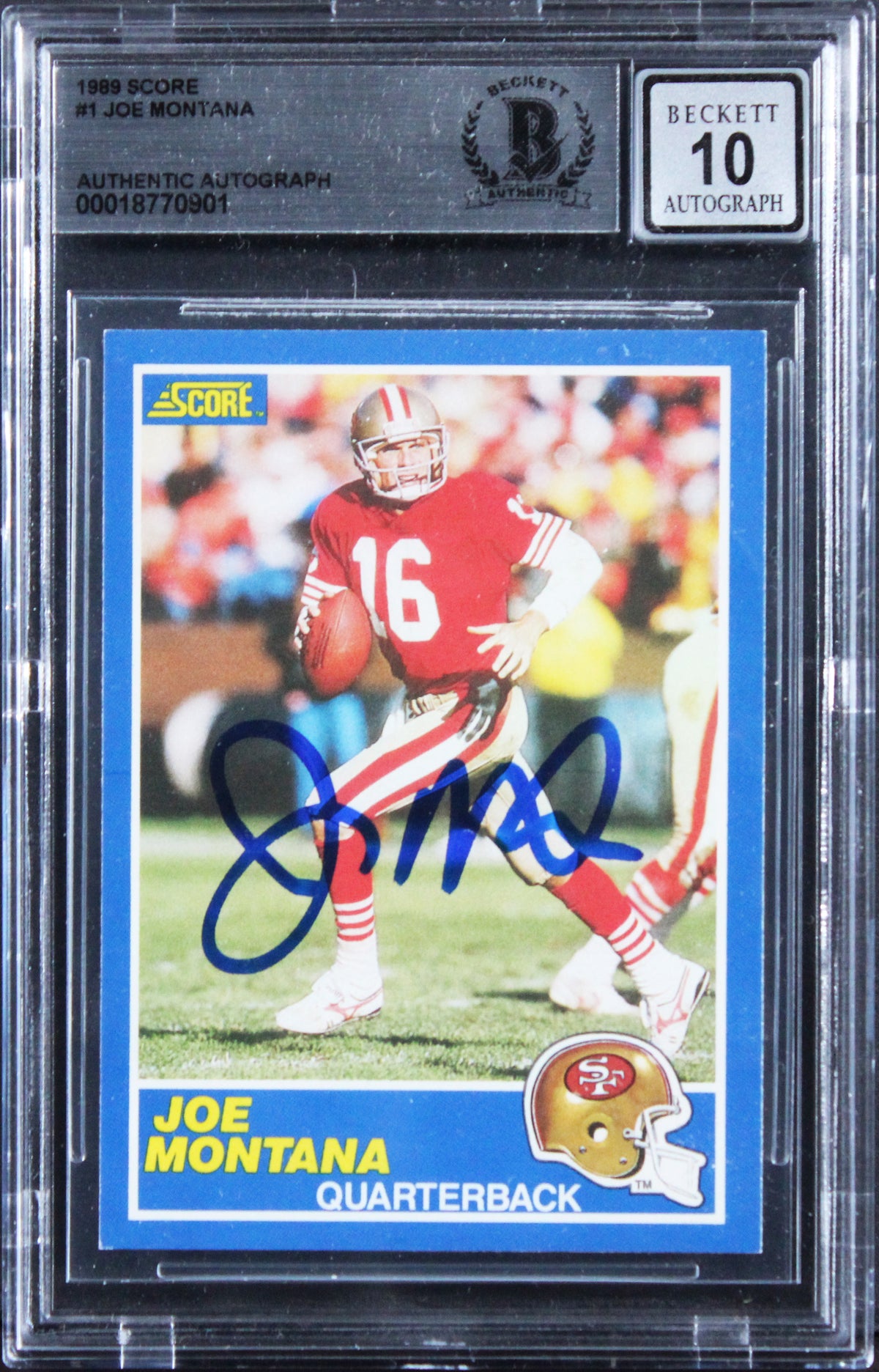 49ers Joe Montana Signed 1988 Score #1 Card Auto Graded Gem Mint 10! BAS Slabbed