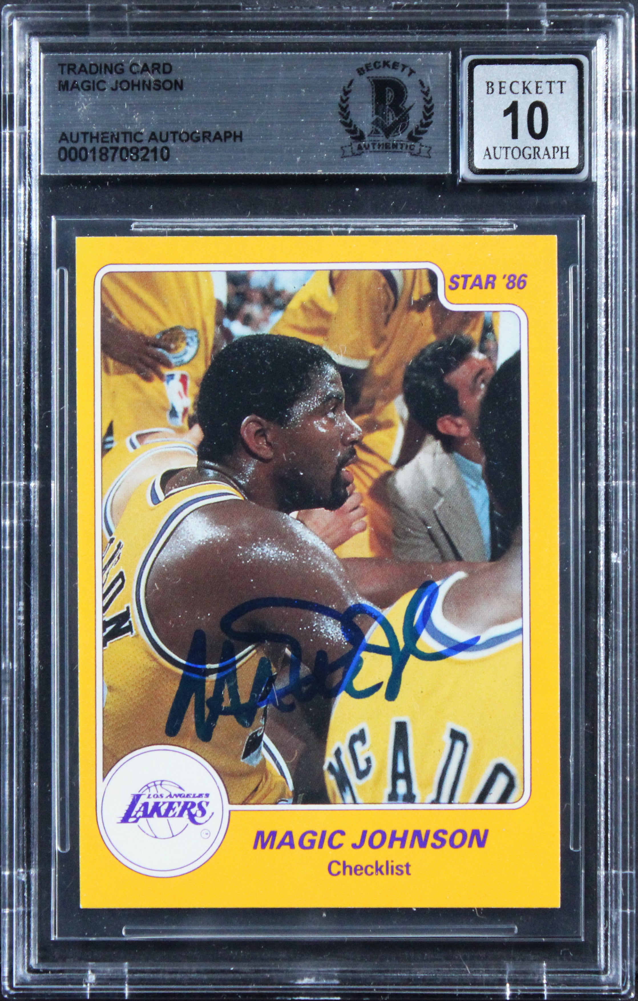 Lakers Magic Johnson Signed 1986 Star #1 Card Auto Graded Mint 10! BAS Slabbed