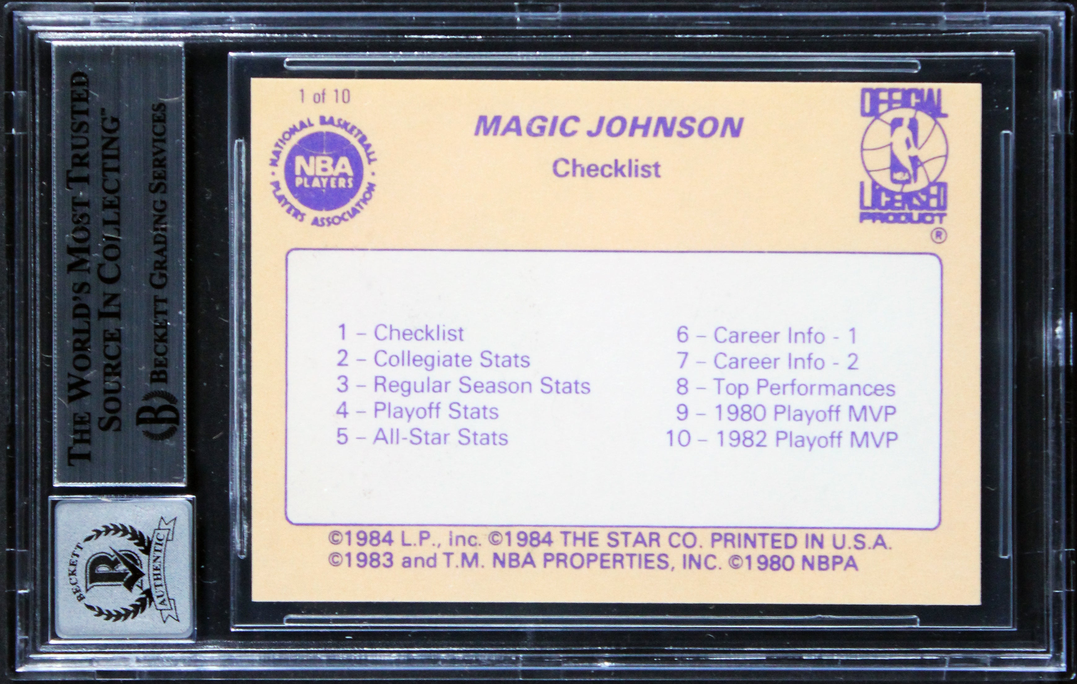 Lakers Magic Johnson Signed 1986 Star #1 Card Auto Graded Mint 10! BAS Slabbed