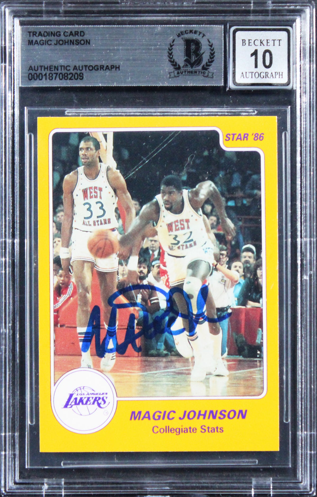 Lakers Magic Johnson Signed 1986 Star #2 Card Auto Graded Mint 10! BAS Slabbed
