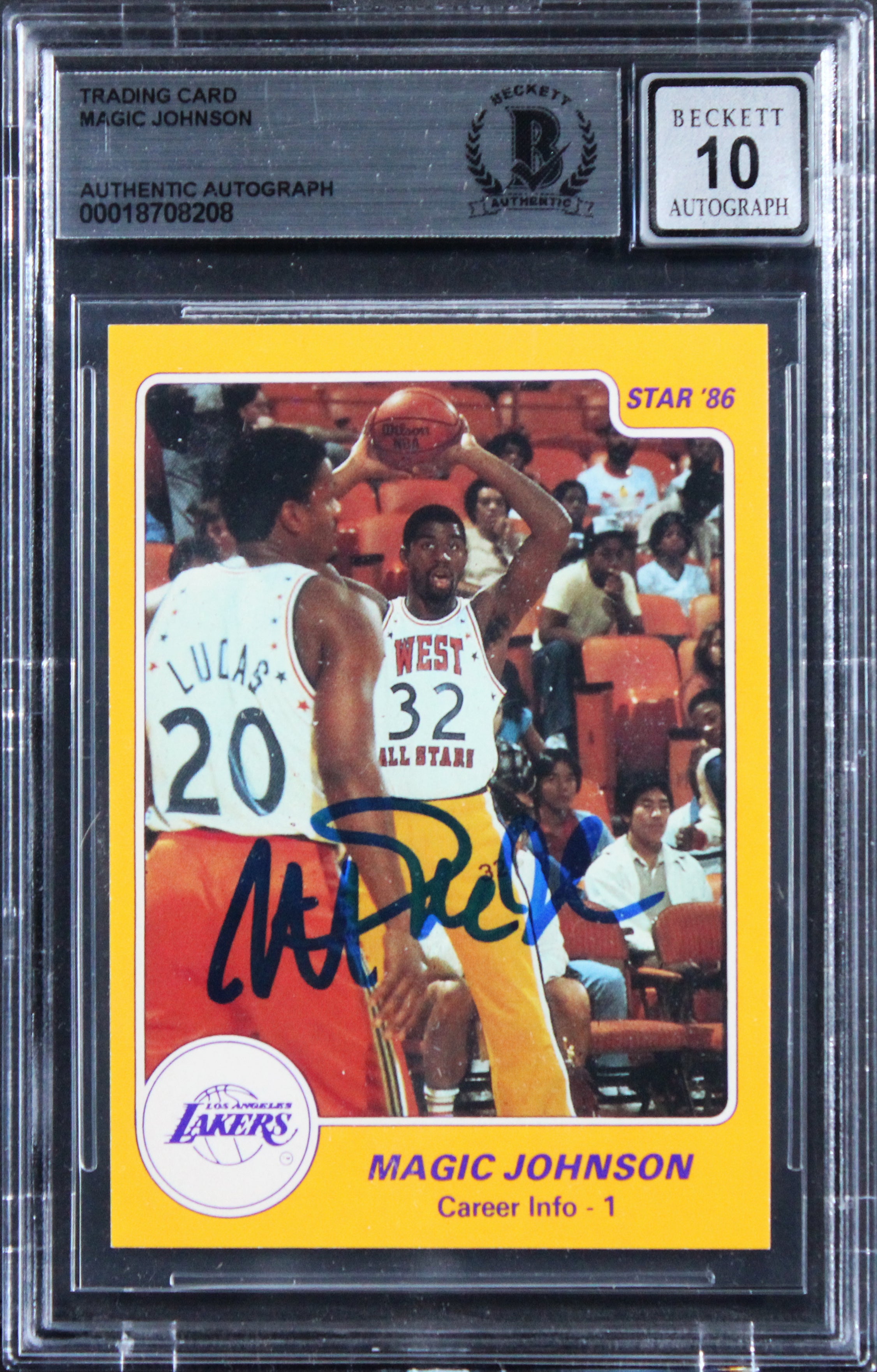Lakers Magic Johnson Signed 1986 Star #6 Card Auto Graded Mint 10! BAS Slabbed
