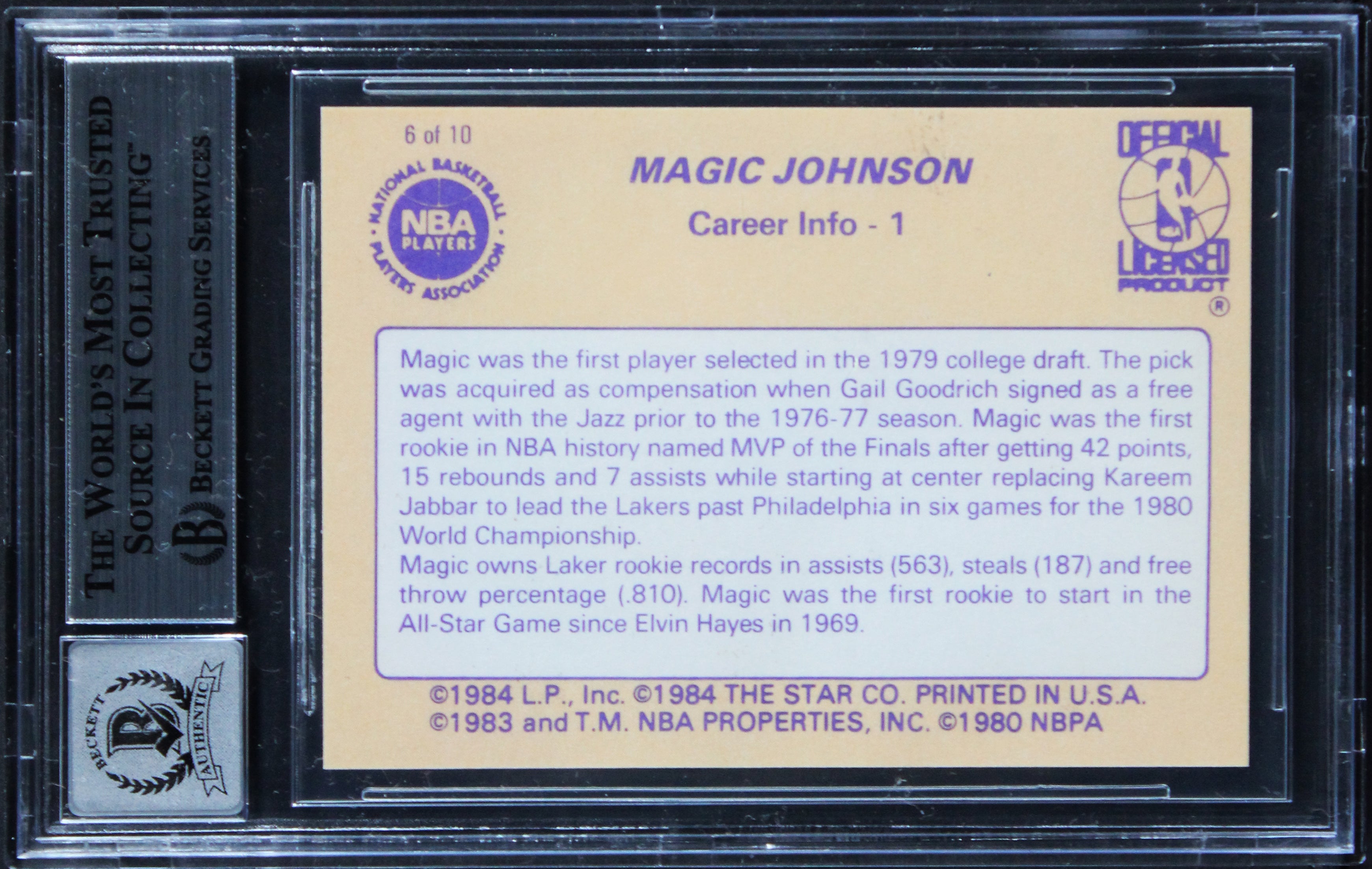 Lakers Magic Johnson Signed 1986 Star #6 Card Auto Graded Mint 10! BAS Slabbed
