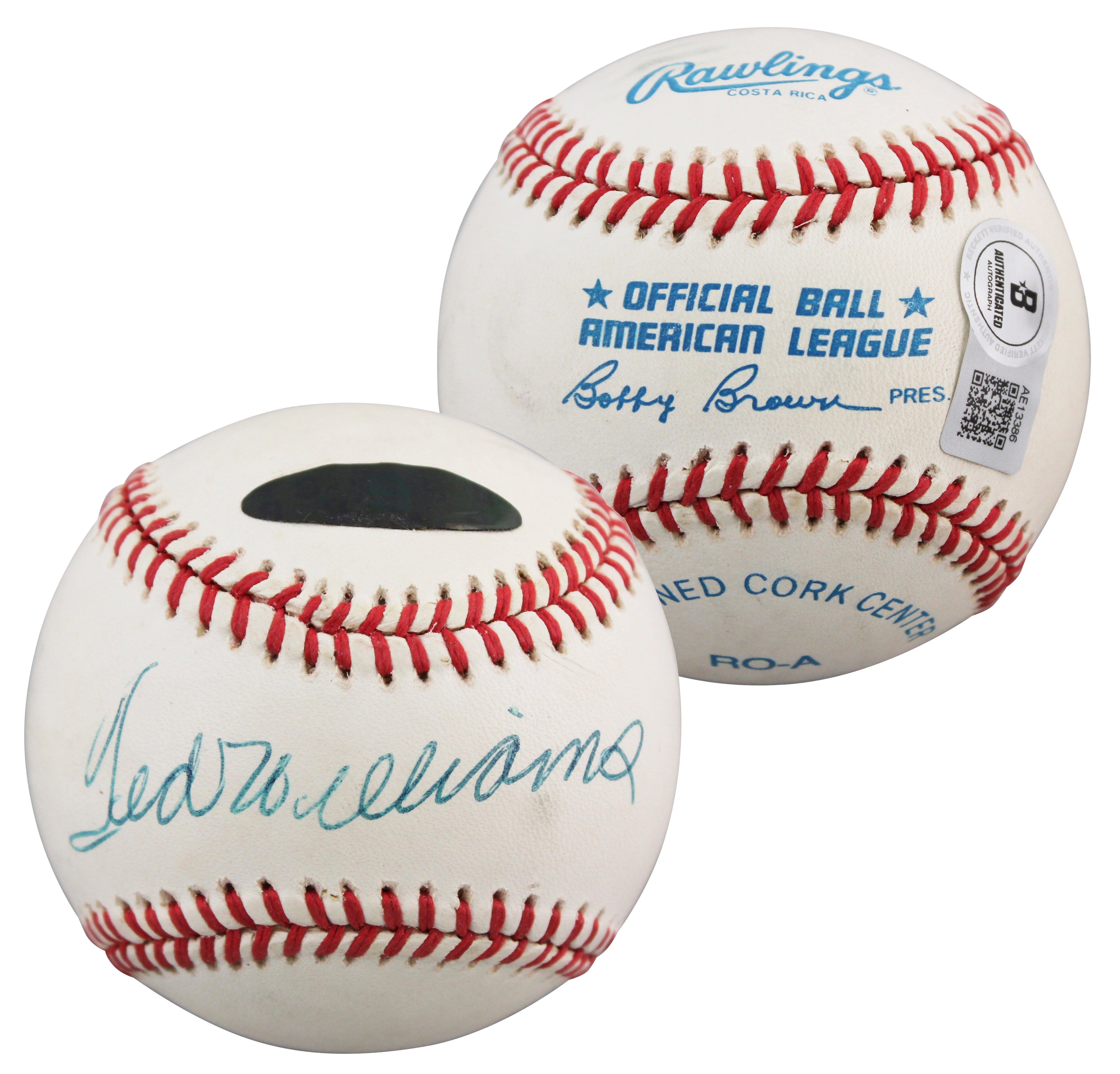 Red Sox Ted Williams Authentic Signed Bobby Brown Oal Baseball BAS #AE13386