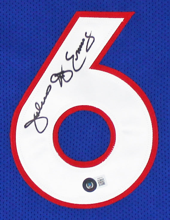 Julius "Dr. J" Erving Authentic Signed Blue Pro Style Framed Jersey BAS Witness