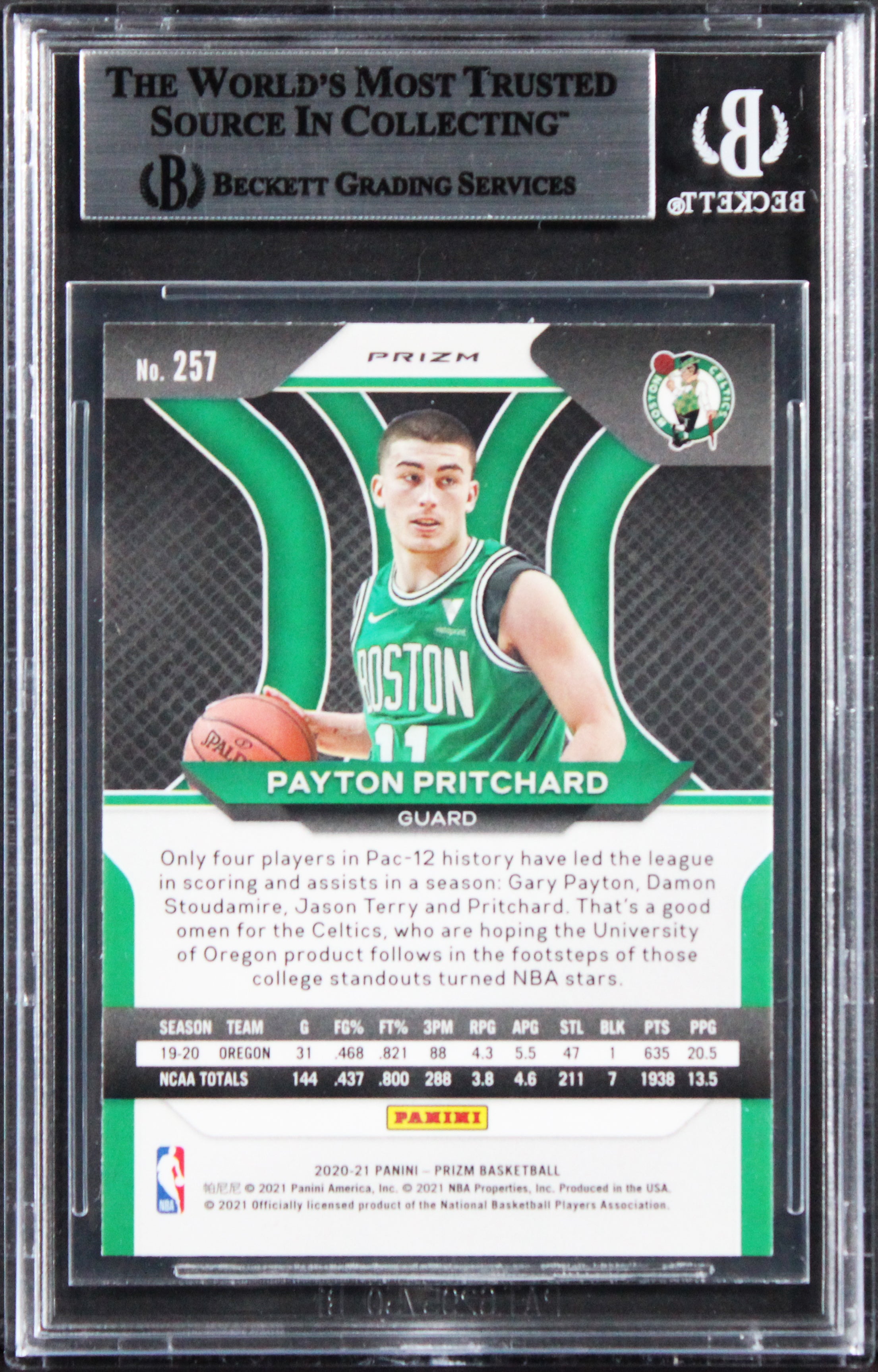 Celtics Payton Pritchard Signed 2020 Panini Prizm Silver #257 RC Card BAS Slab