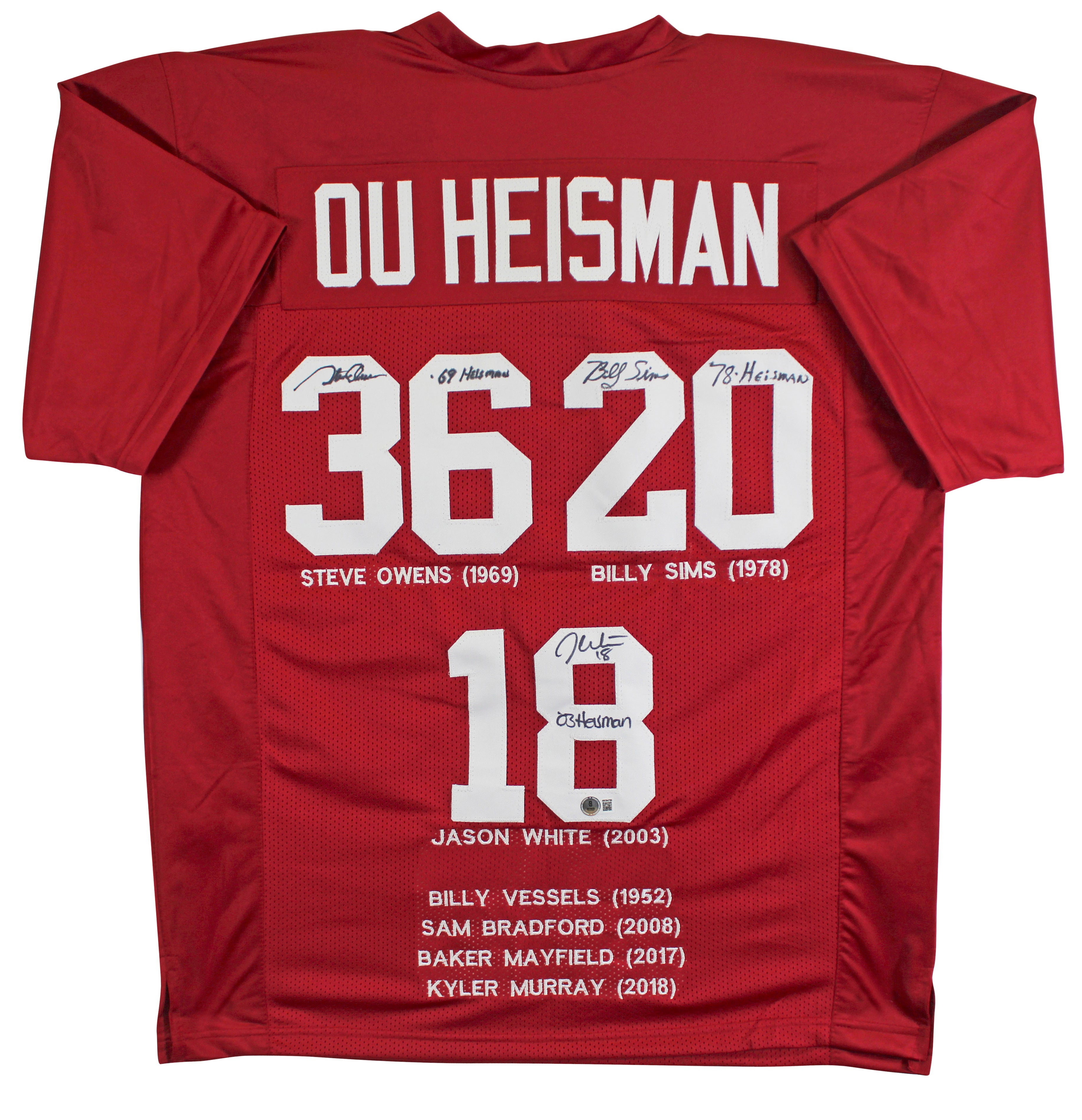 OU Heisman (3) Sims, White & Owens Signed Signed Maroon Pro Style Jersey BAS Wit