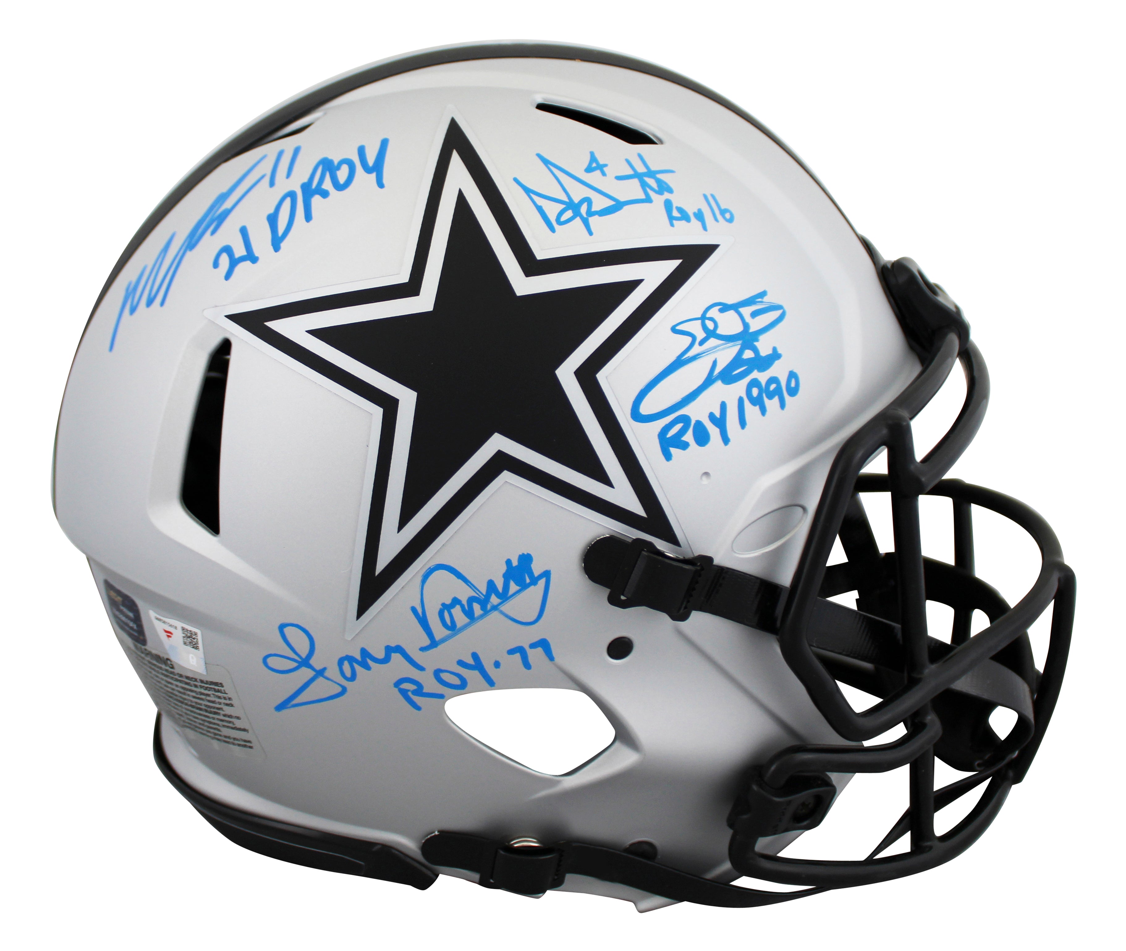 Cowboys (4) Smith, Prescott +2 Signed Rave F/S Speed Proline Helmet w/ Case BAS